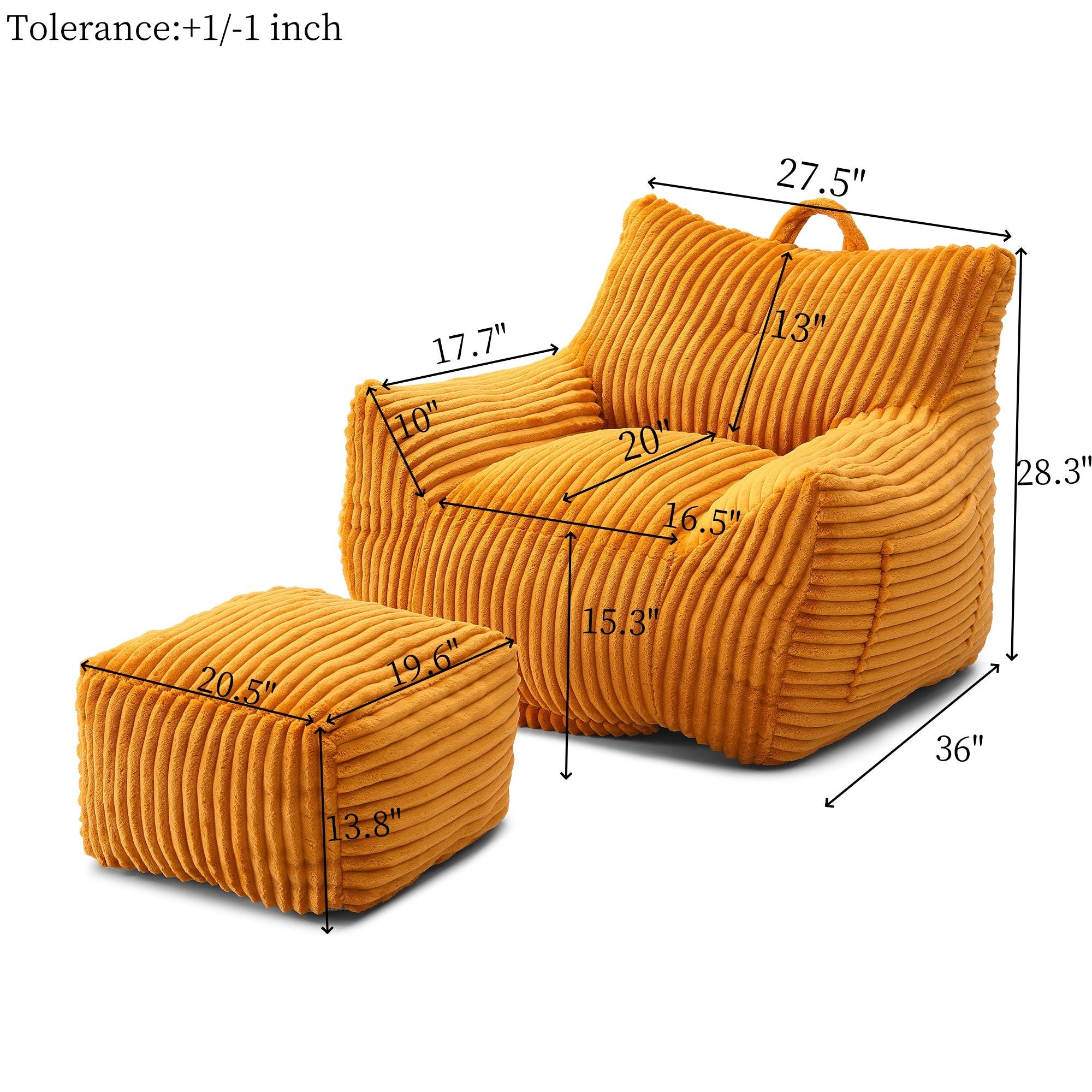 Giant Plush Bean Bag Chair With Armrests And Footstool