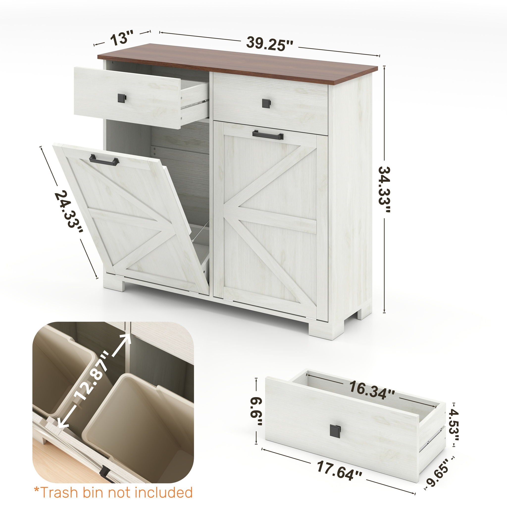 Double Tilt Out Trash Cabinet With Hideaway Drawer And Barn Door Style