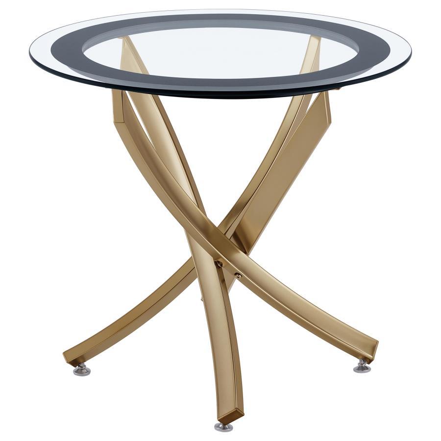 Coaster Fine Furniture Brooke - Round Glass Top Side End Table Metal Base | Meri Furniture