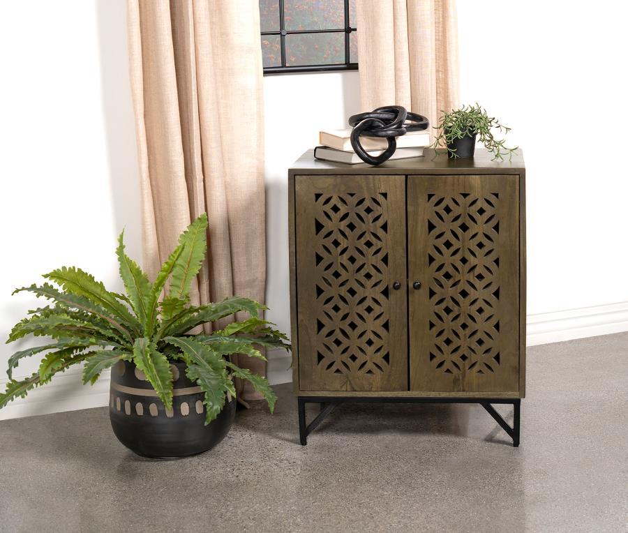 Zaria - 2 Door Wood Trellis Accent Storage Cabinet - Brown