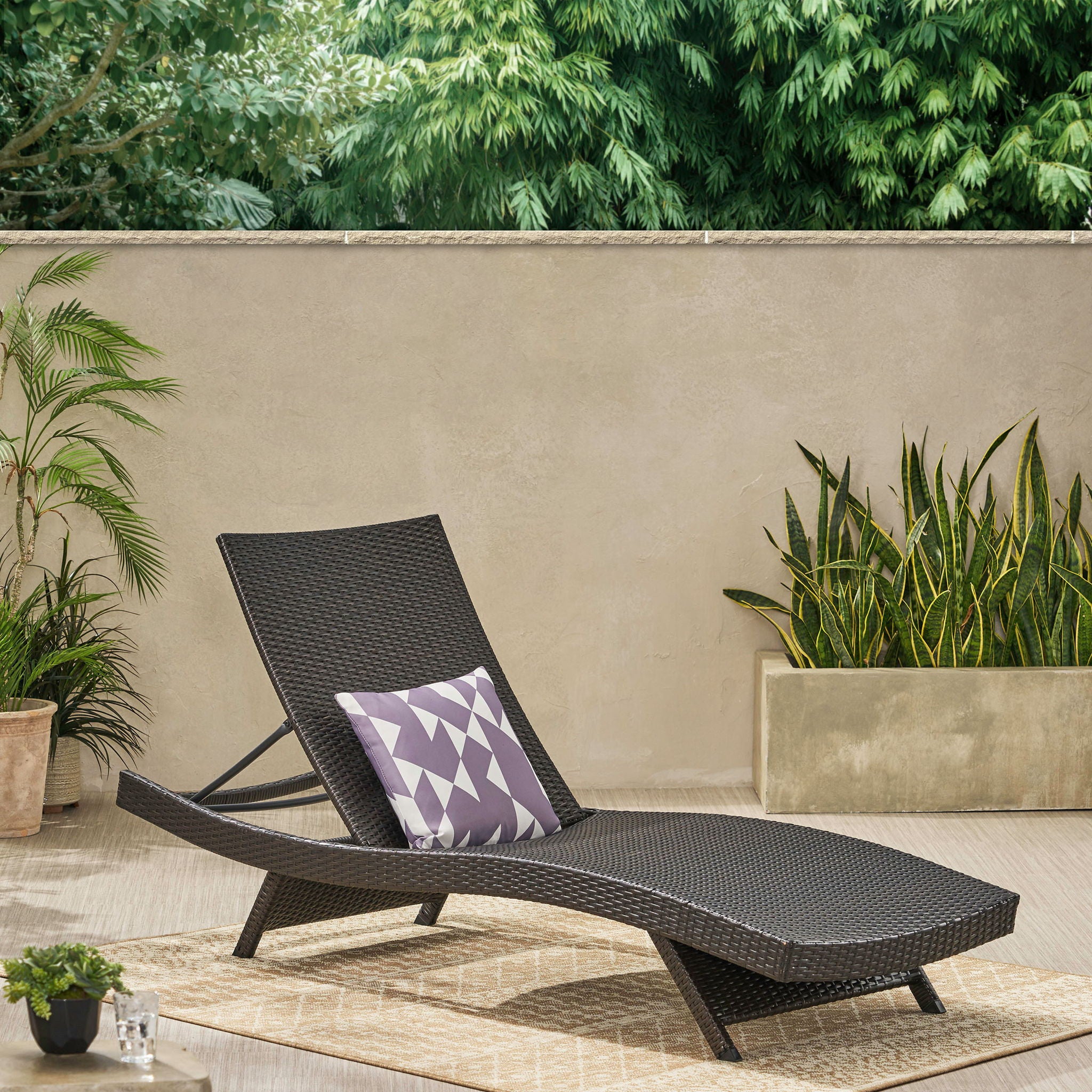 Mysticism Outdoor Chaise Lounge With Adjustable Backrest And Foldable Legs - Brown Multi
