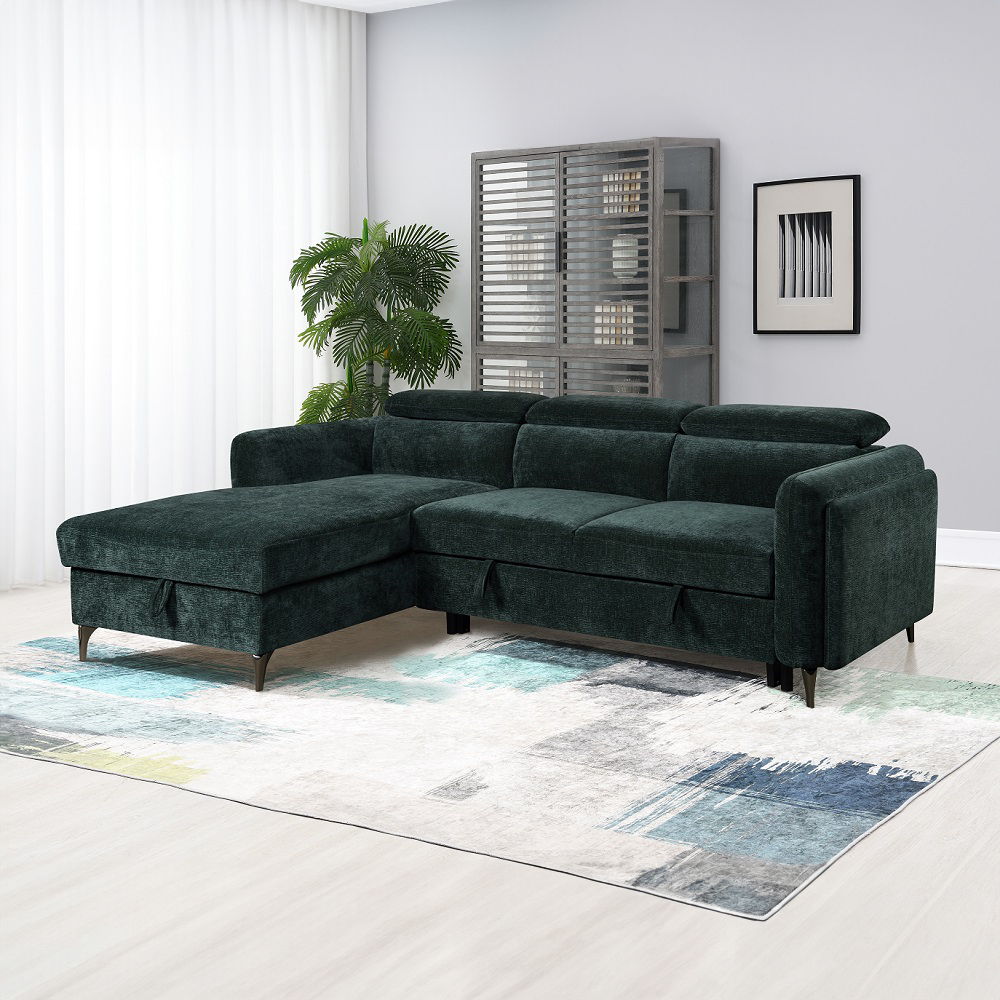ACME Zadok - Sectional Sofa With Sleeper & Storage - Green | Meri Furniture