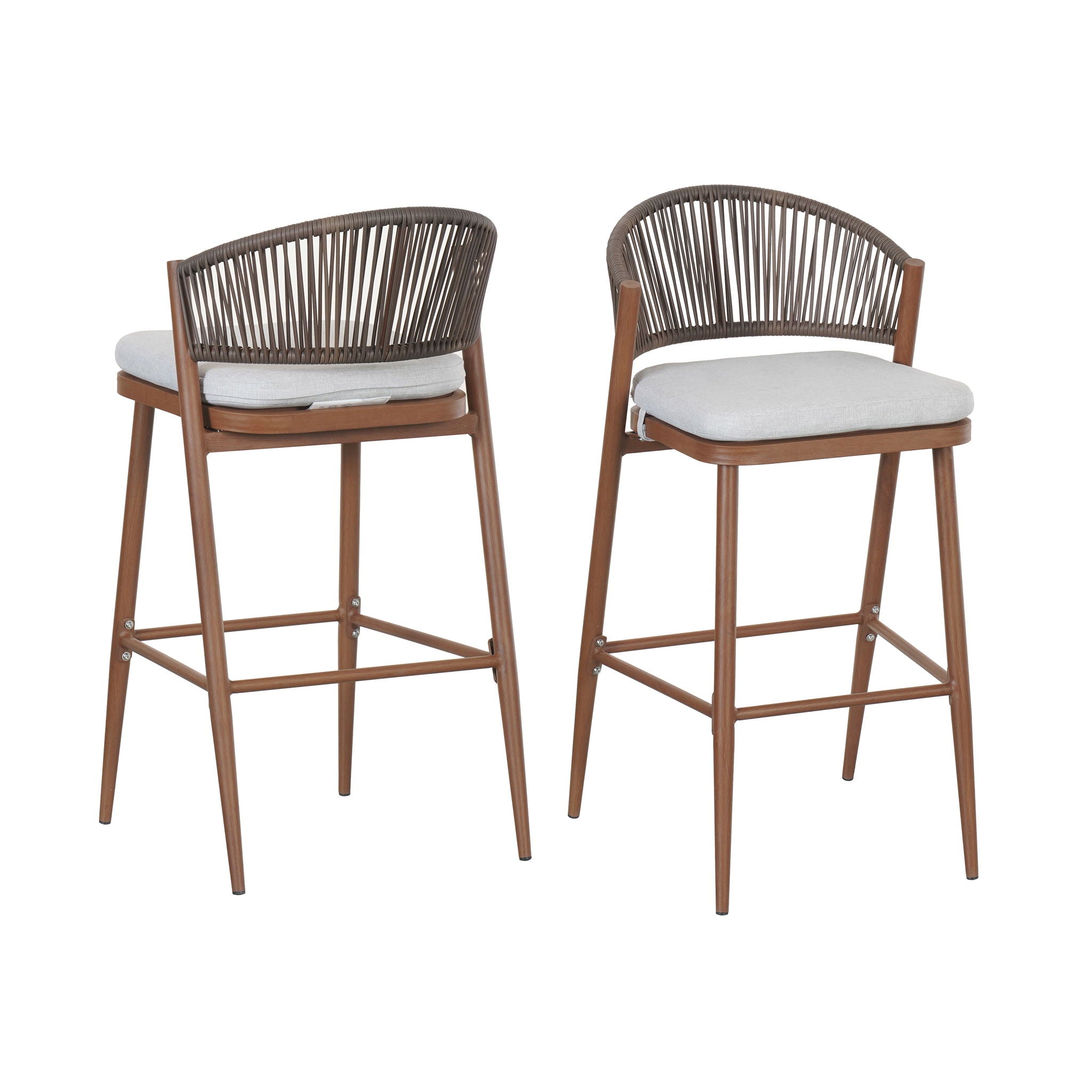 Outdoor Bar Height Metal Frame Counter Stools With Scallop Shaped Backrest & Water Resistant Cushions
