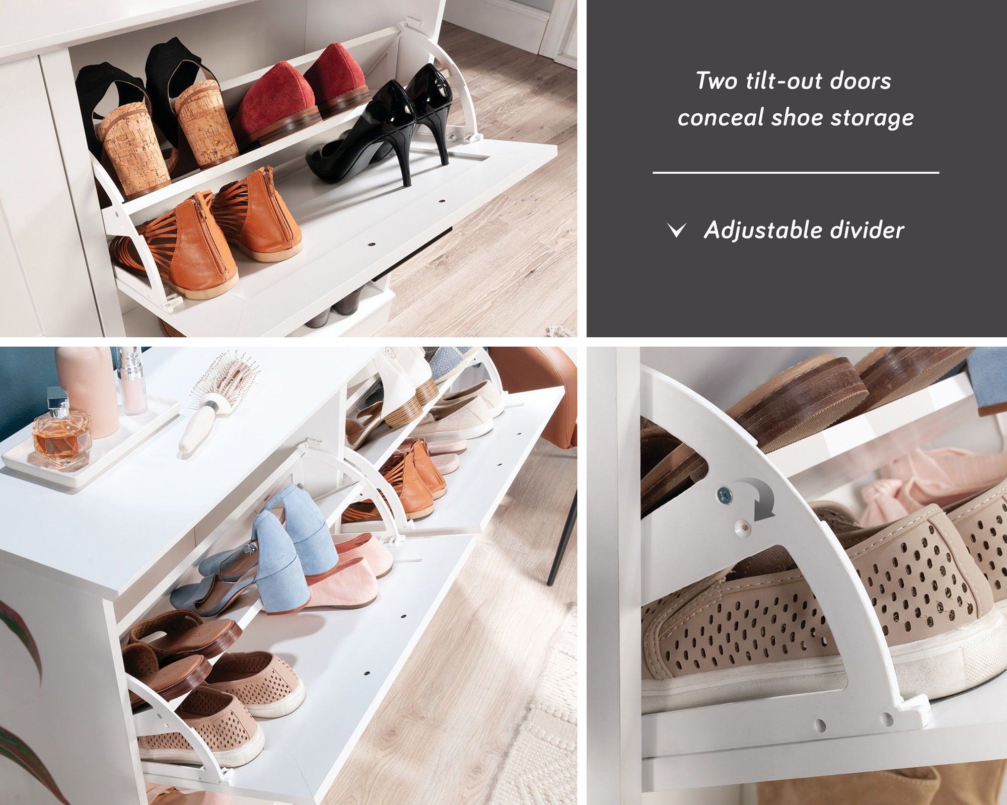 Short Shoe Cabinet with Flip Door in White