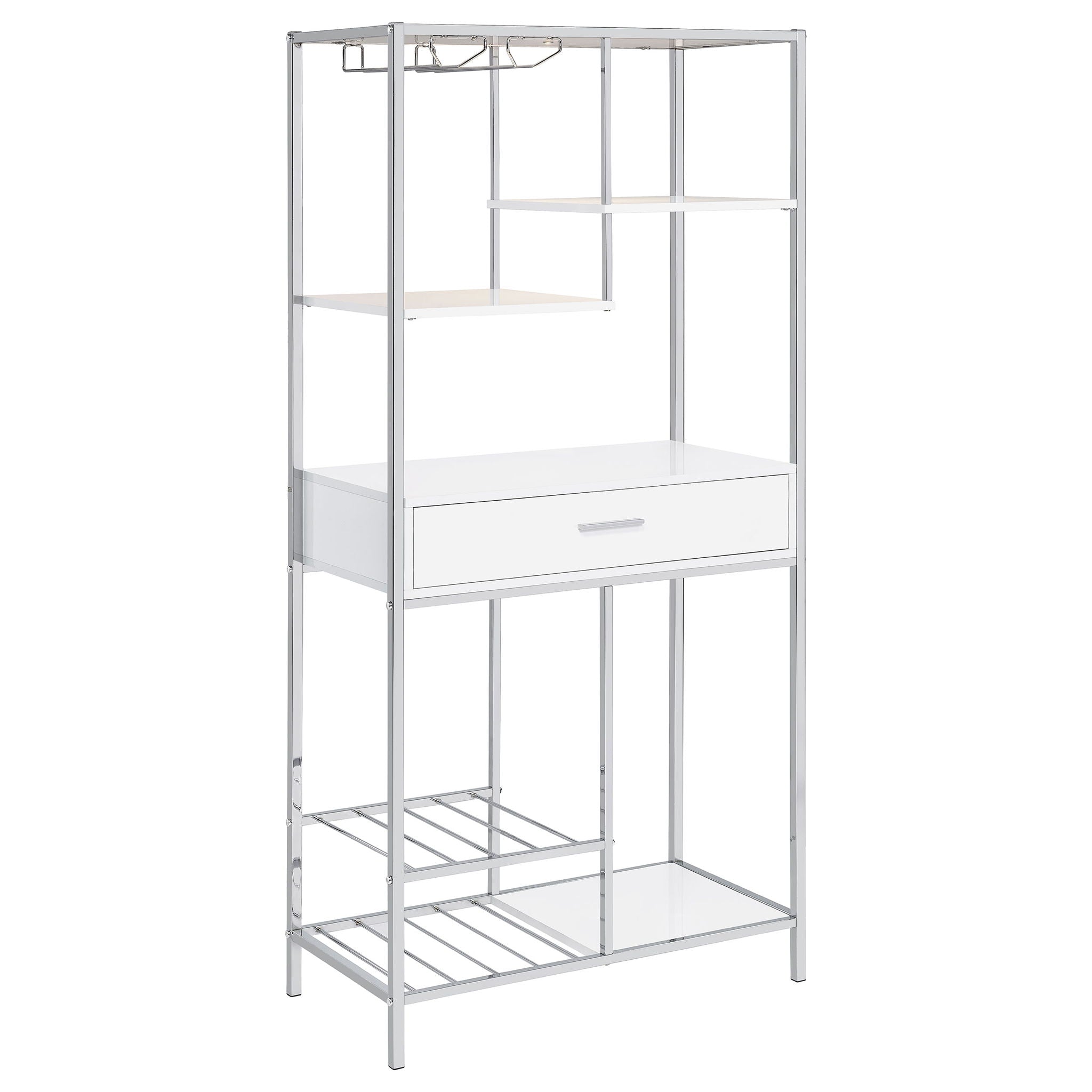 Draper - 5 Shelf LED Wine Cabinet With Pull Out Drawer - Gloss White