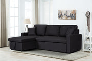 Paisley 82"W Black Linen Fabric Reversible Sleeper Sectional Sofa with Storage Chaise