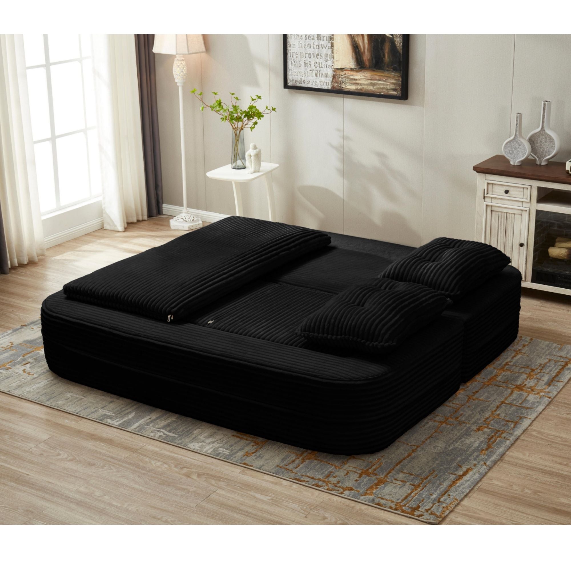 Multi Functional Sectional Sofa Bed With Independent Chaise Lounge And Functional Blanket