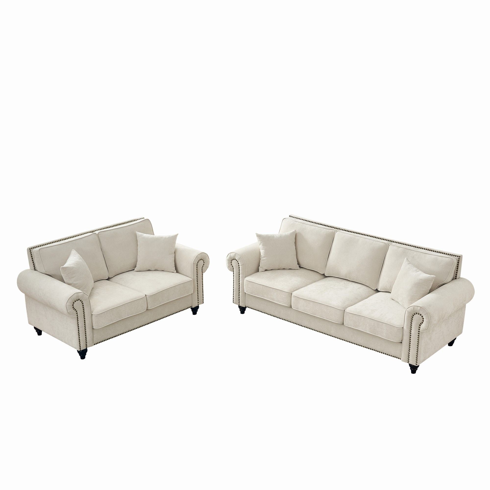 Modern 3 And 2 Seater Sofa With Rolled Arms, Tufted Upholstered Couch