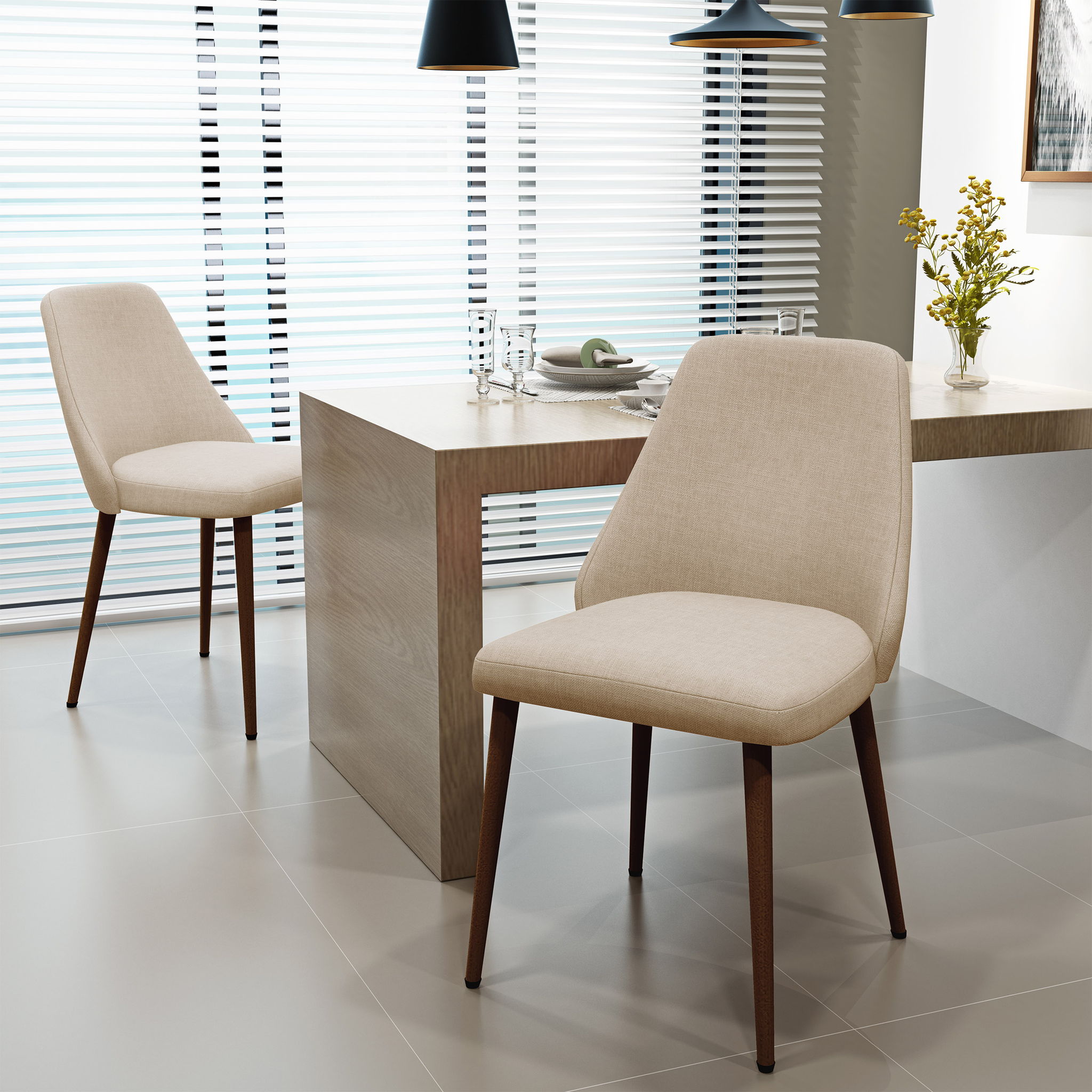 Modern Dining Chair With Iron Legs And Wood Finish
