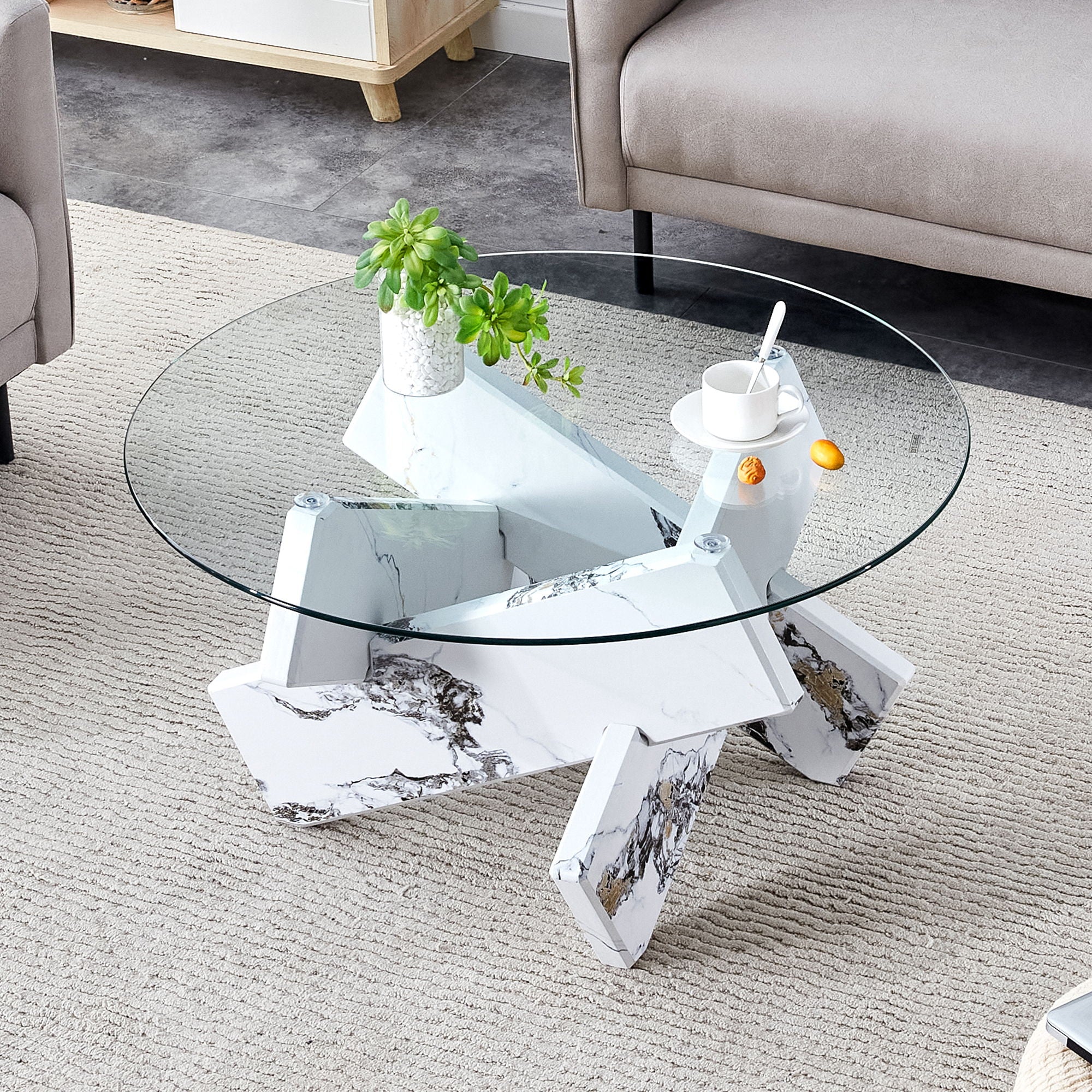 Modern Round Glass Coffee Table With Tempered Glass