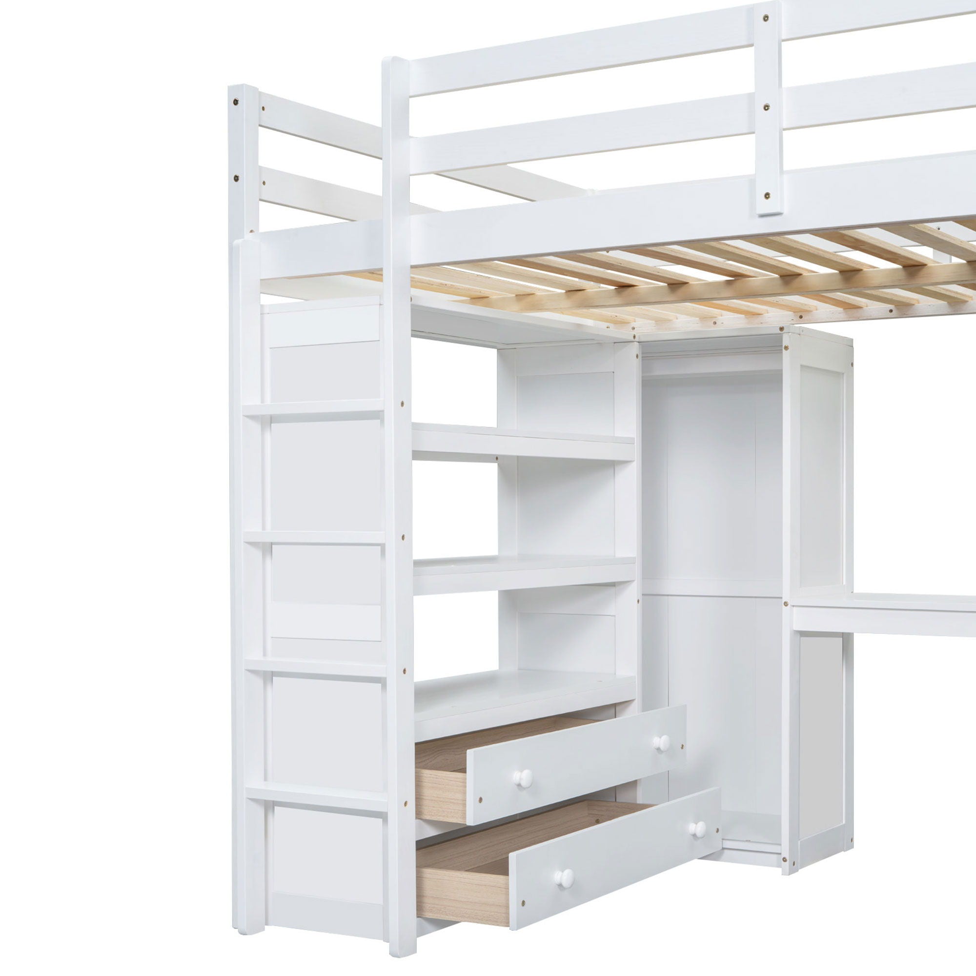 Loft Bed With Built In Wardrobe, Desk, Shelves And Drawers