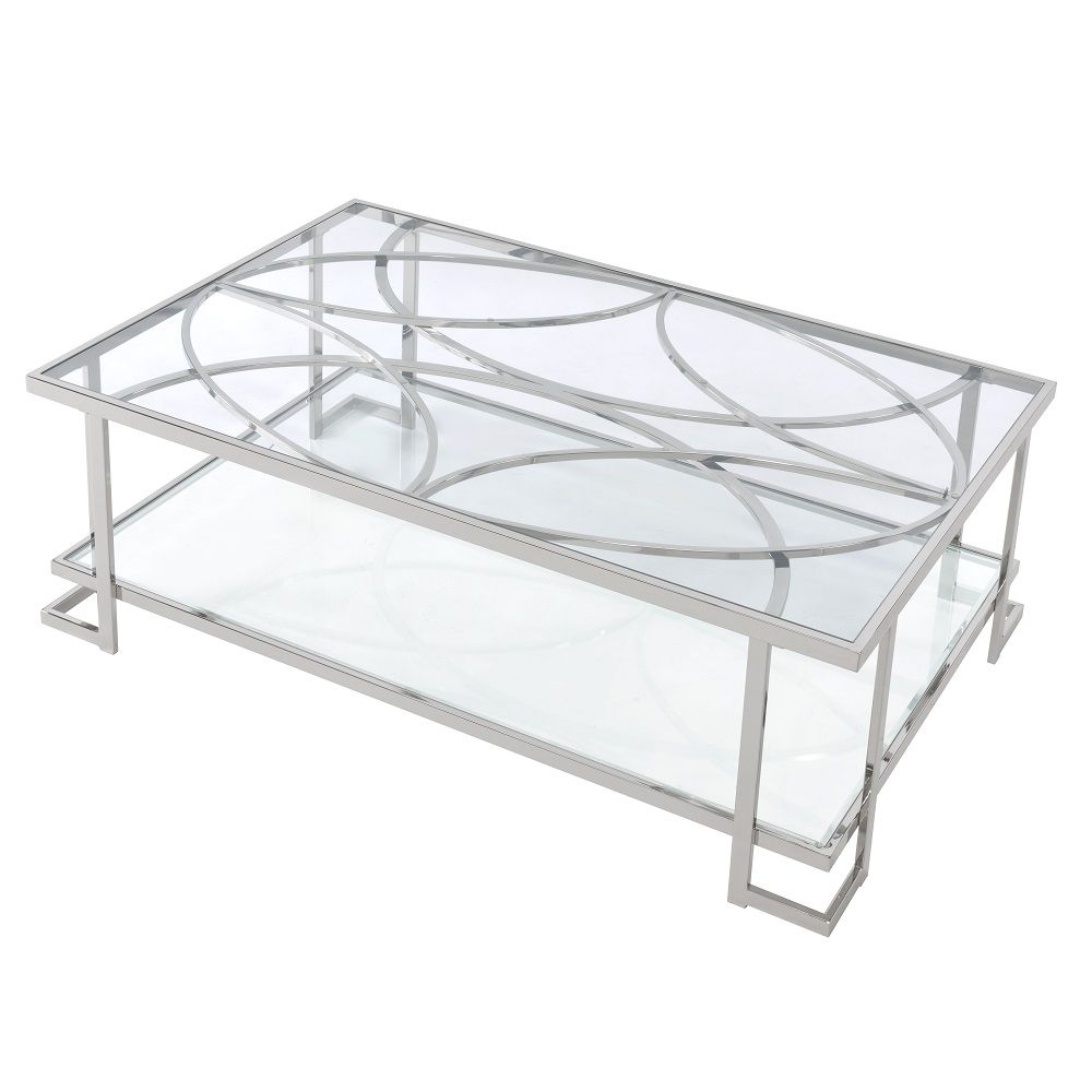 ACME Kalan - Coffee Table - Glass & Silver | Meri Furniture