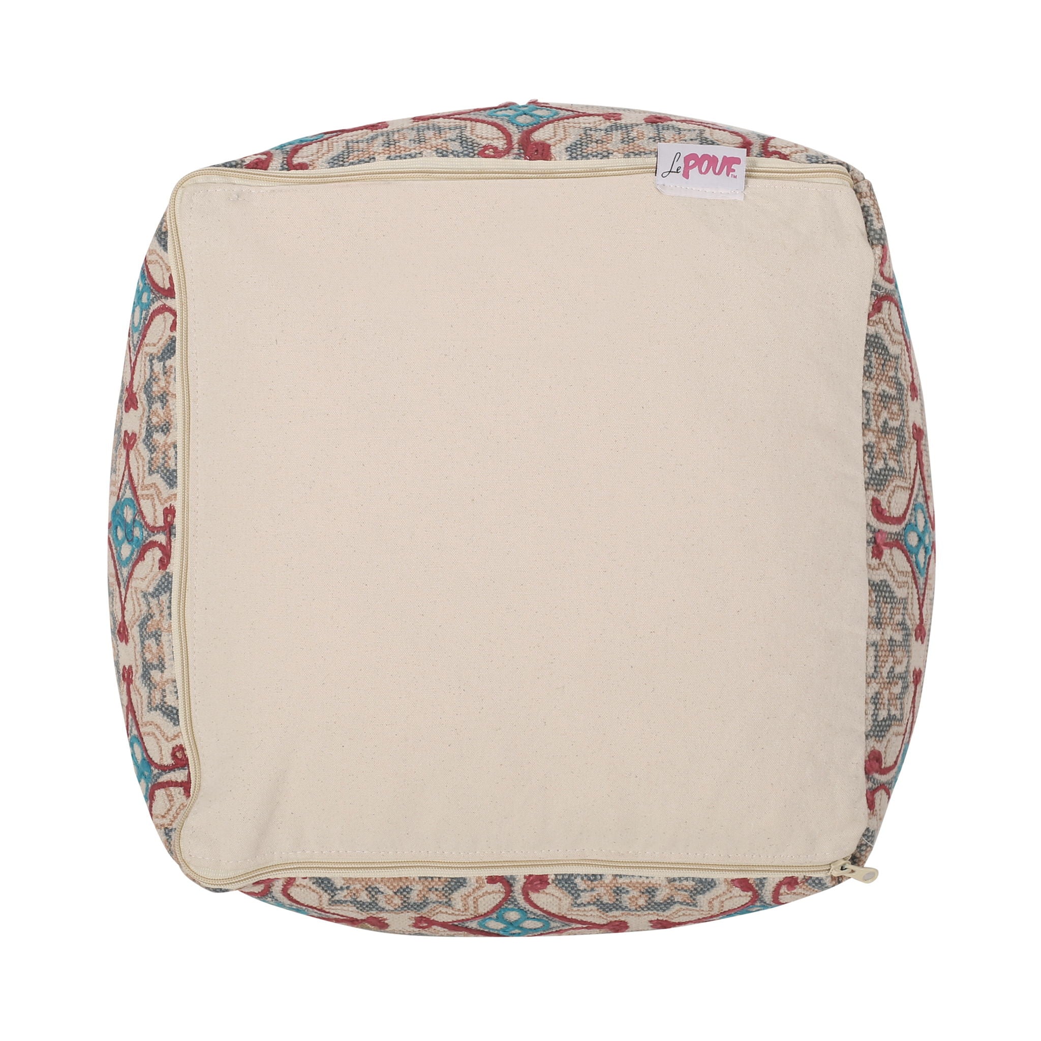 Amelia - Handcrafted Fabric Pouf, Rustic Elegance - Multicolored