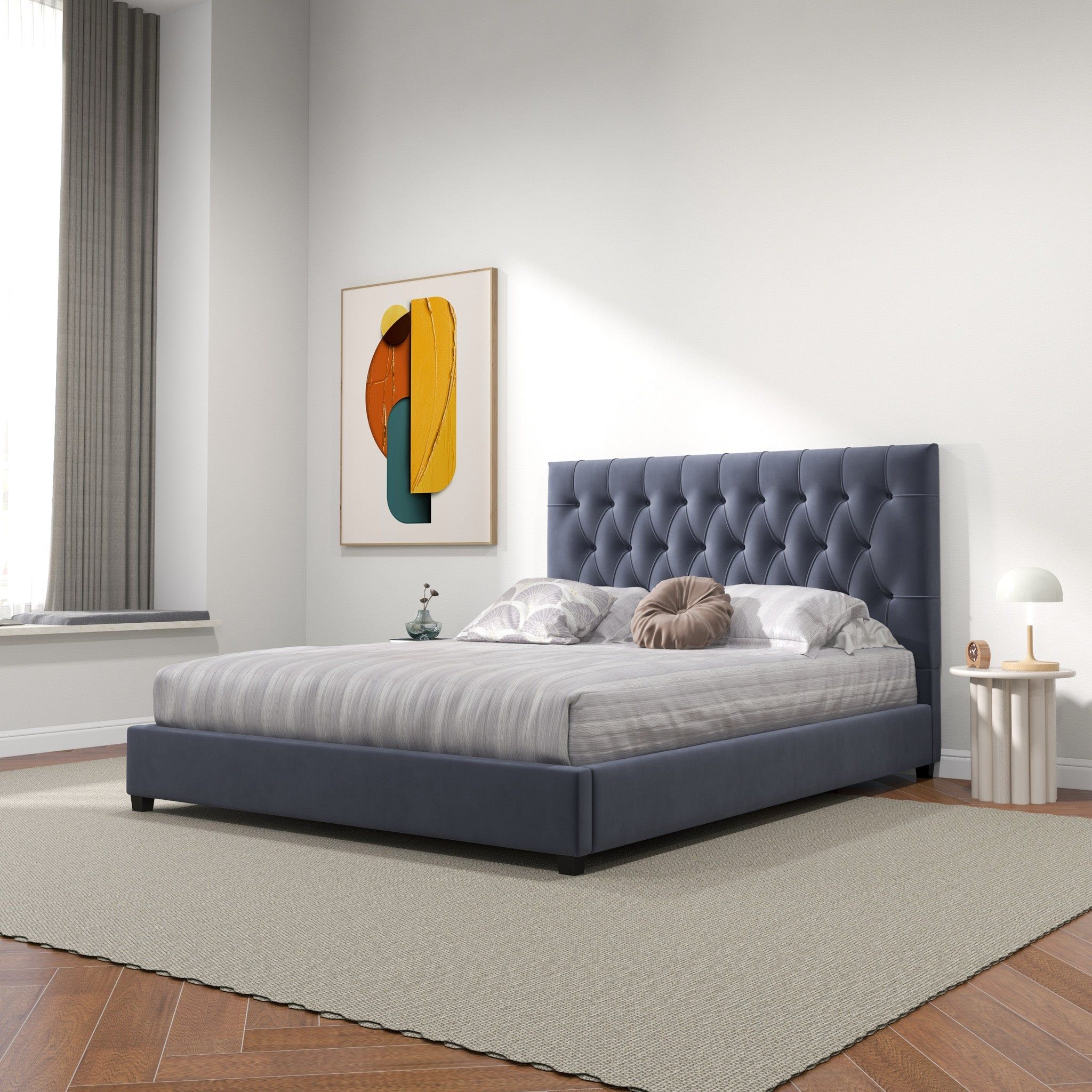 Donald - Mid-Century Modern Upholstered Platform Bed