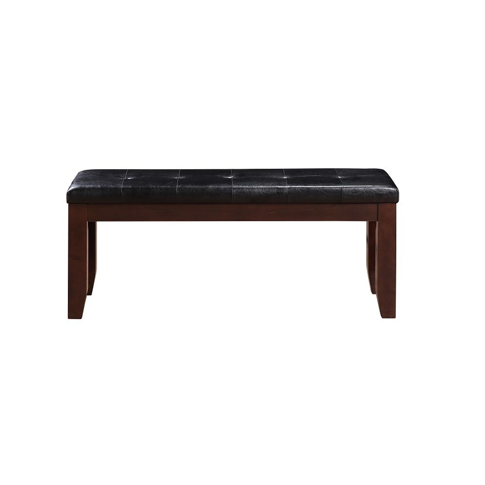 ACME Urbana - Bench - Black Synthetic Leather & Cherry Finish | Meri Furniture