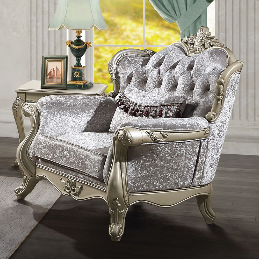 ACME Libertee - Chair With Pillow - Beige Fabric & Champagne | Meri Furniture