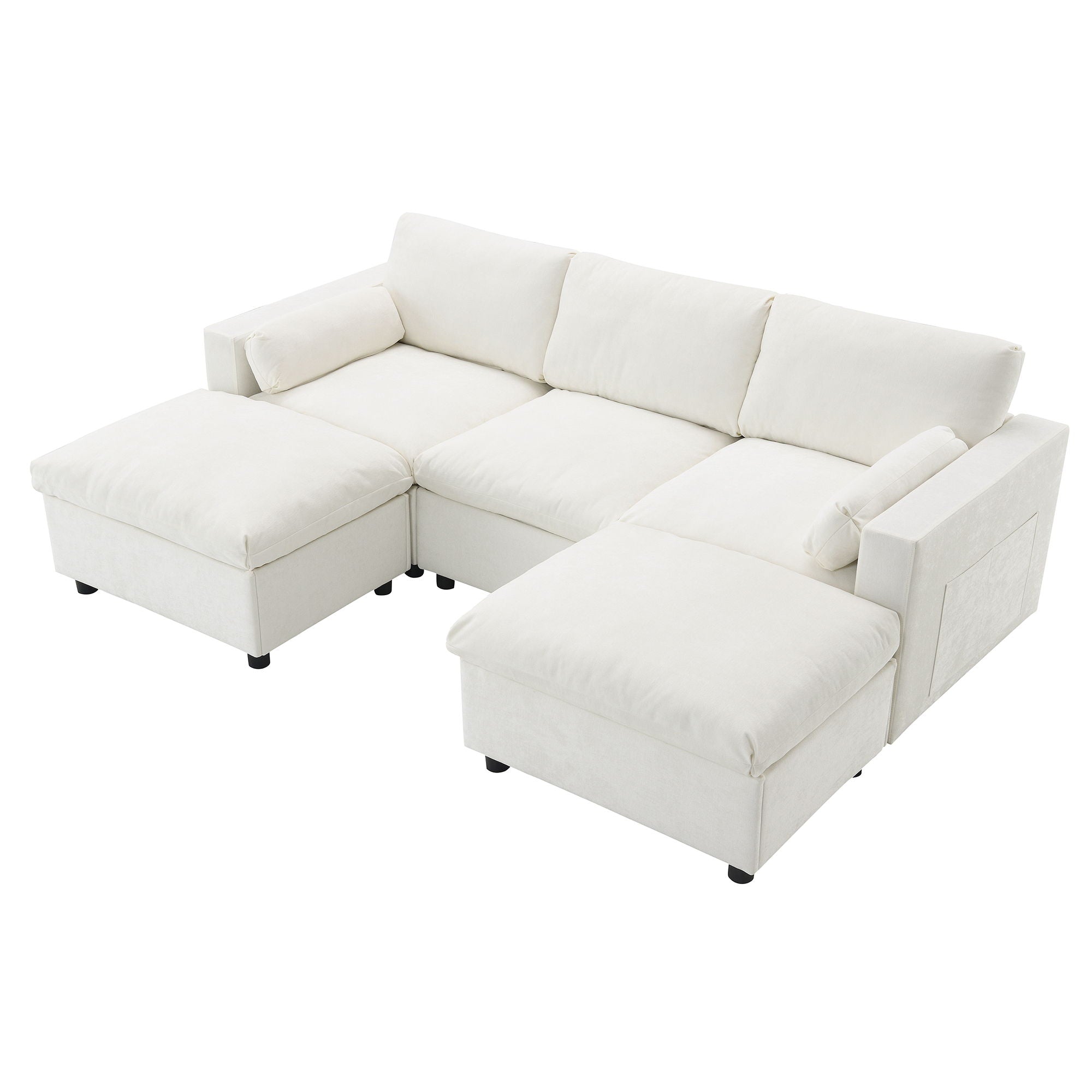 Modular Sectional With Storage Pockets, 5 Seat U Shaped Couch Set With Pillows, Free Combination Modern Cloud Sofa With 2 Movable Ottoman