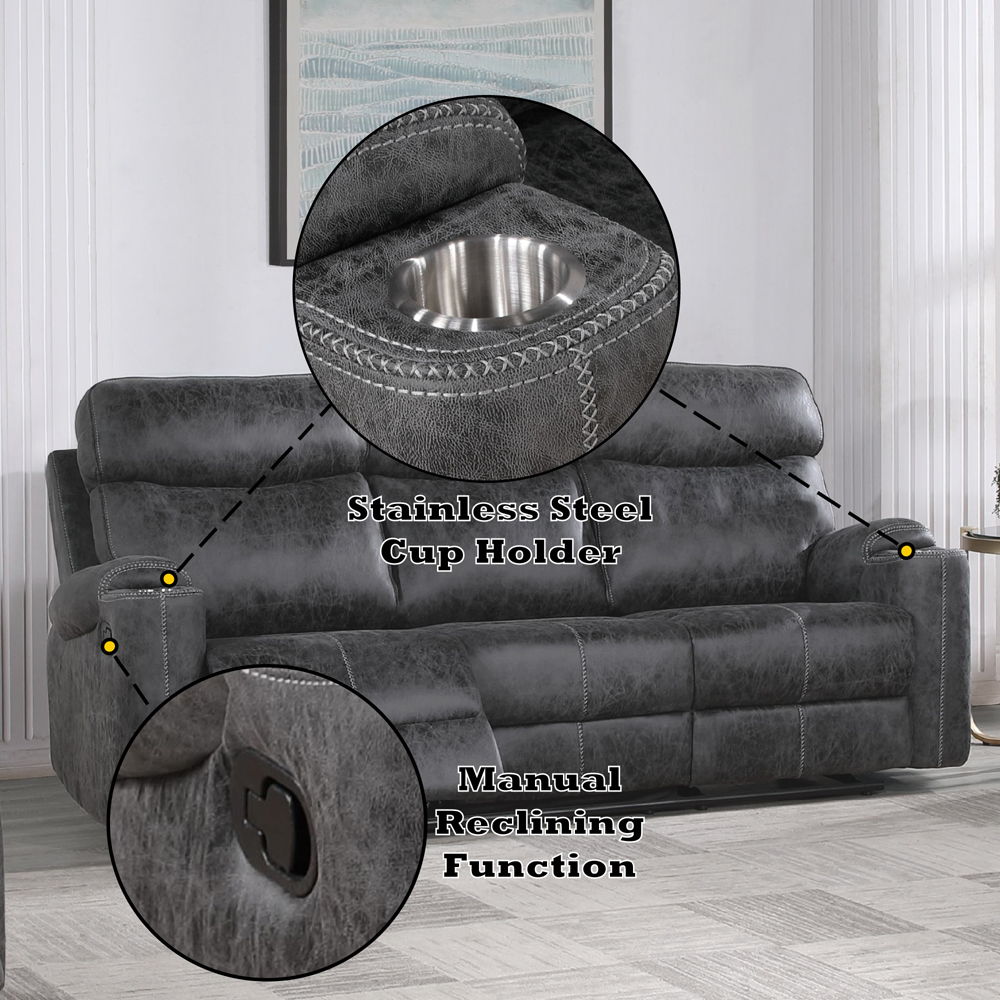 Hirah - Motion Sofa - Dark Gray Polish Microfiber