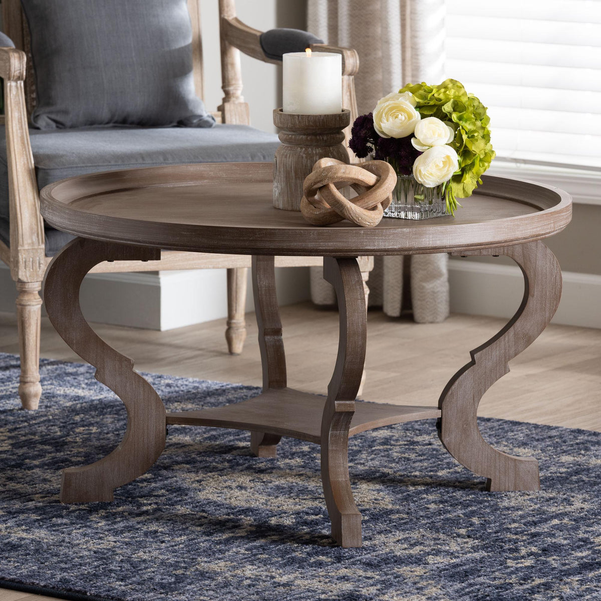 Madrona French Country Antique Brown Wood Coffee Table
