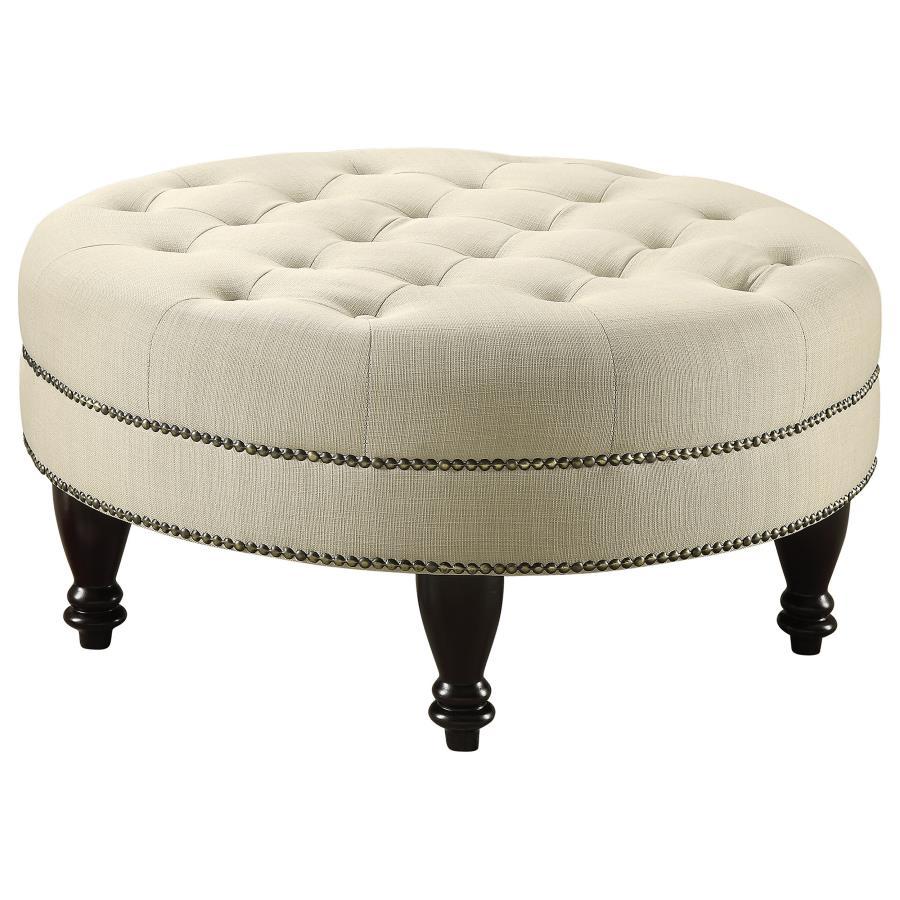 Coaster Fine Furniture Elchin - Round Upholstered Tufted Ottoman - Oatmeal | Meri Furniture