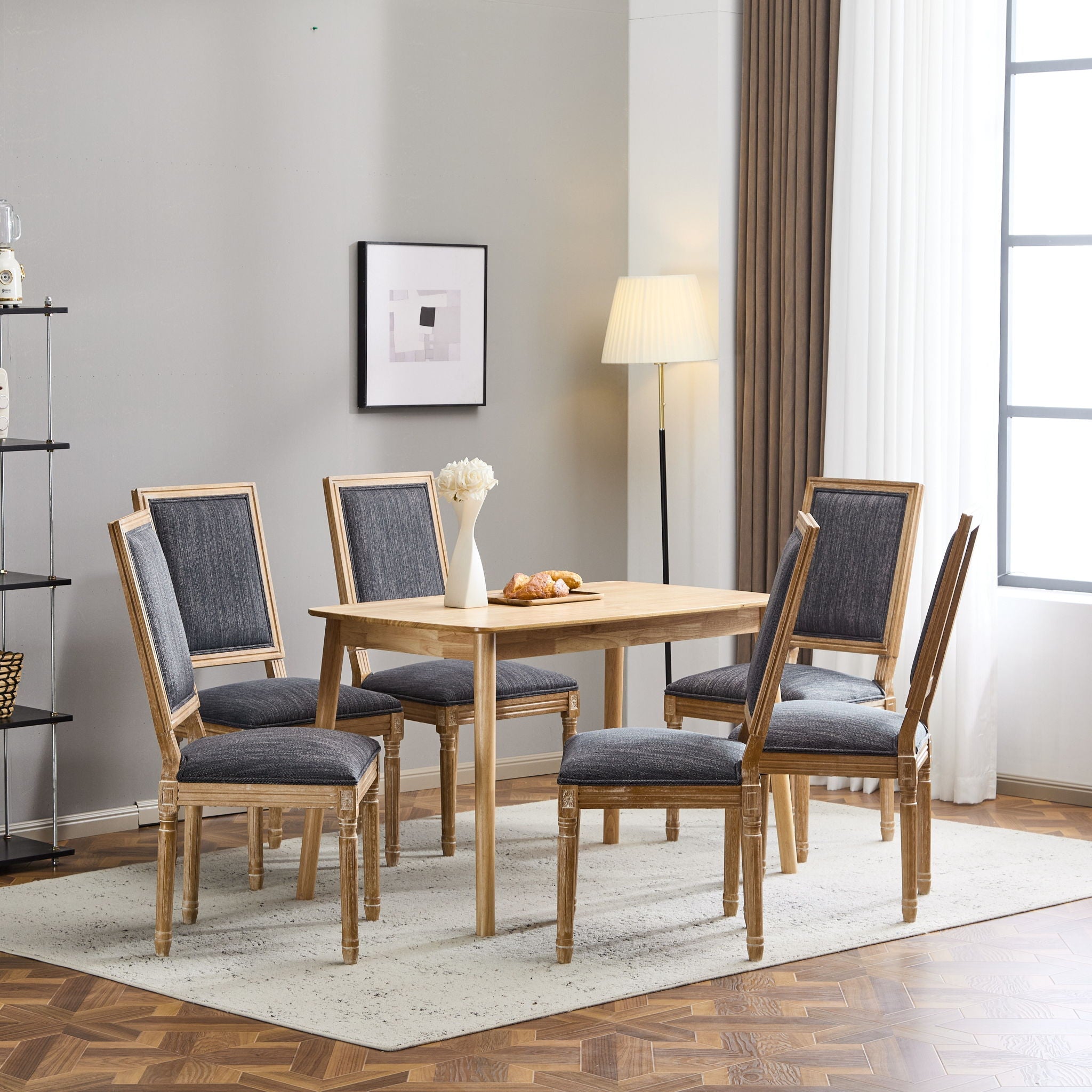 French Country Style Dining Chair With Upholstered Seating And Fluted Legs