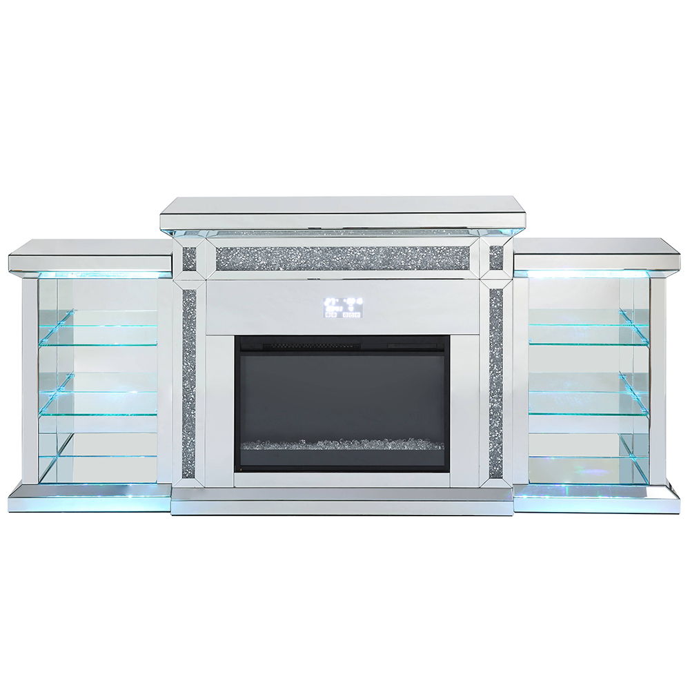 Noralie - Fireplace With LED & Bluetooth - Mirrored & Faux Diamonds