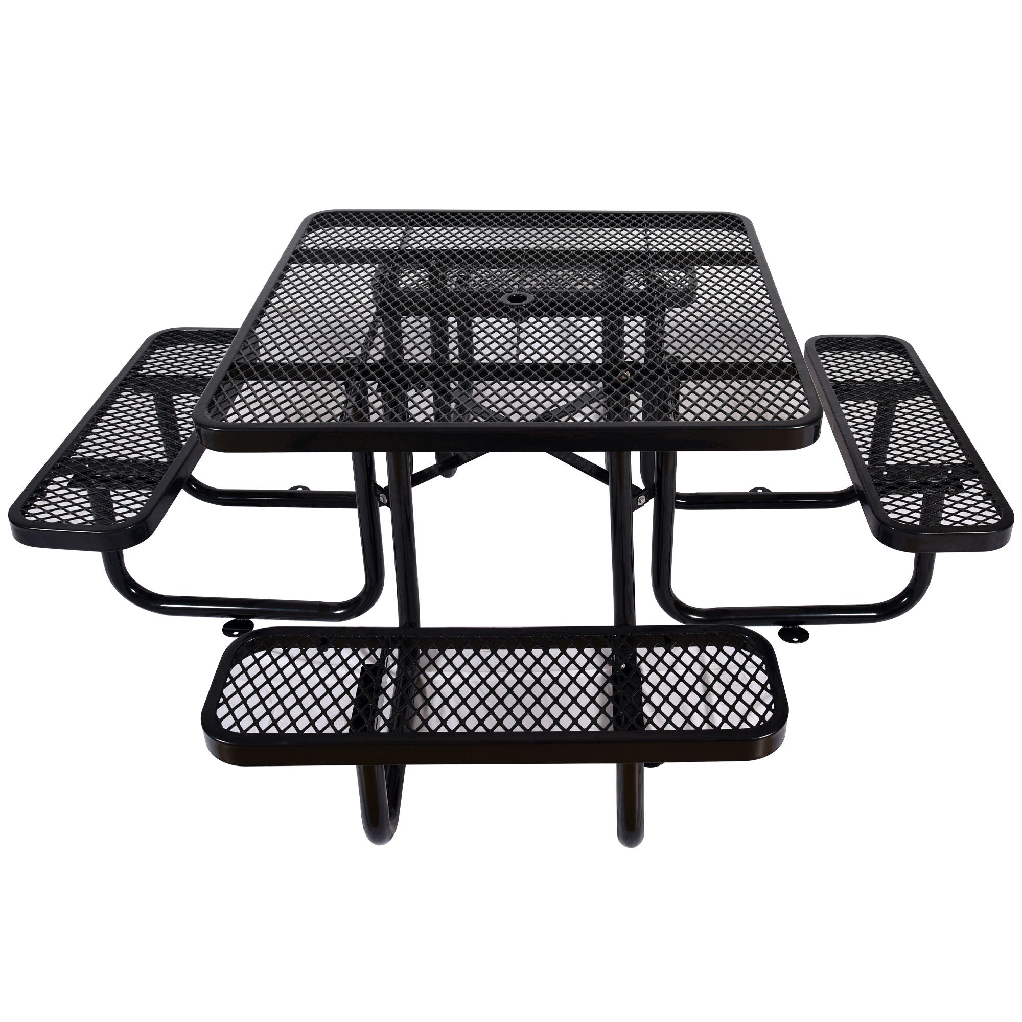 Square Outdoor Steel Picnic Table, With Umbrella Pole