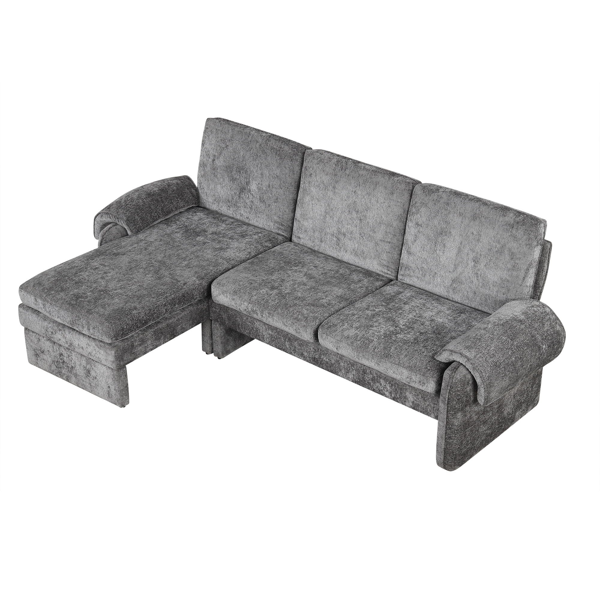Convertible Futon Sofa Bed With Adjustable Backrest, Reversible Chaise Lounge And 2 Removable Armrest Pillows
