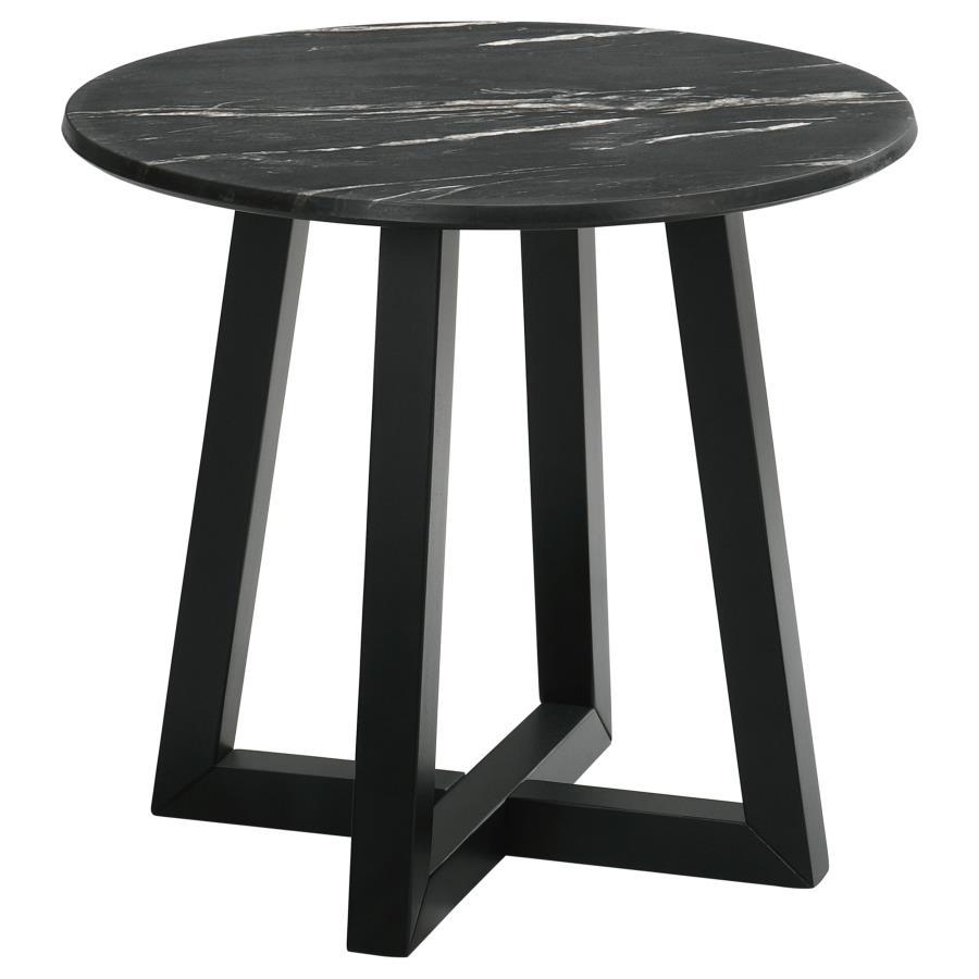 Coaster Fine Furniture Skylark - Round Marble-Like Smart Top Side End Table - Black | Meri Furniture