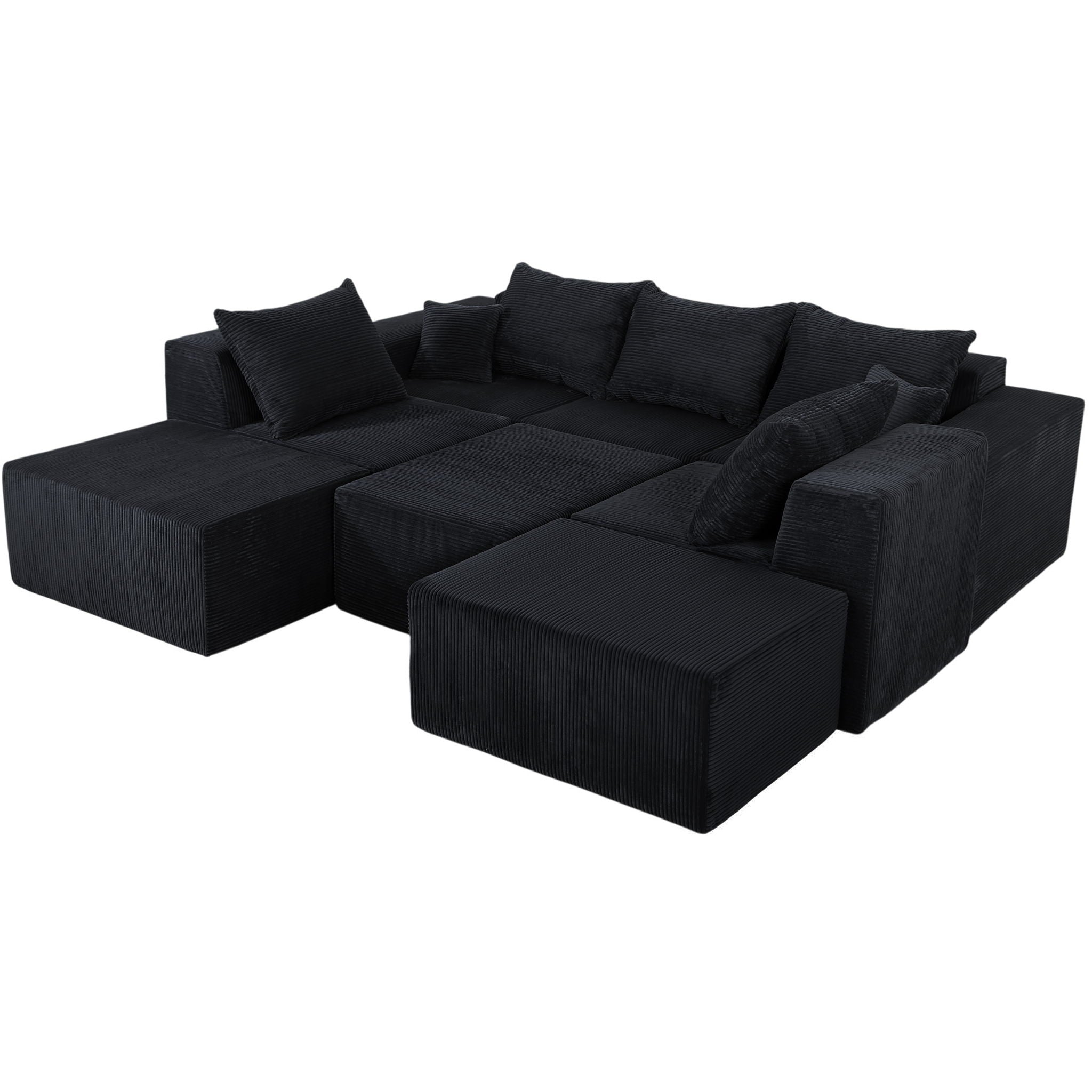 Luxury 8 Piece Modular U Shaped Sectional Sofa With Oversized Chaise Lounge And Bed Corduroy Upholstery