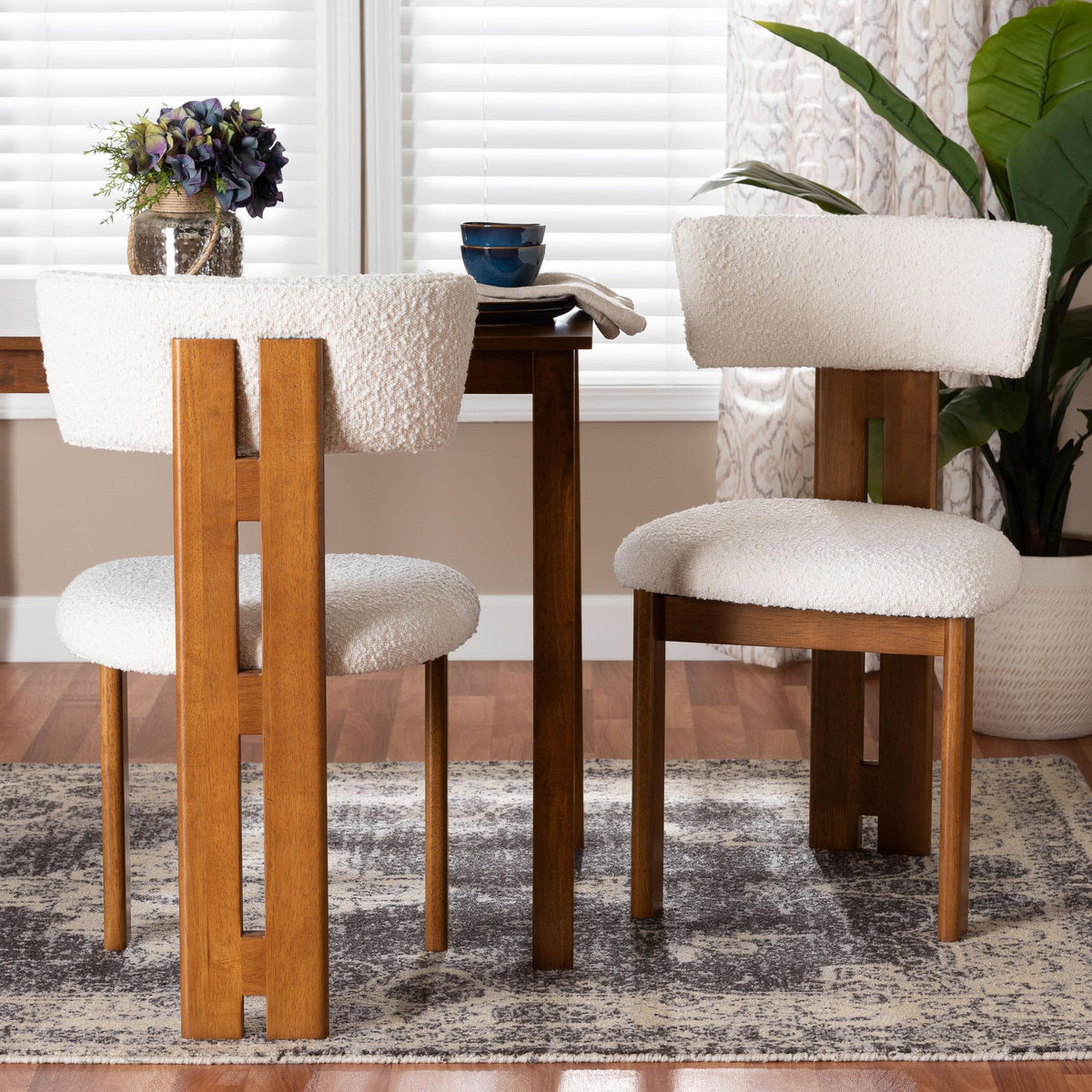 Kyren Modern Cream Boucle 2-Piece Dining Chair Set