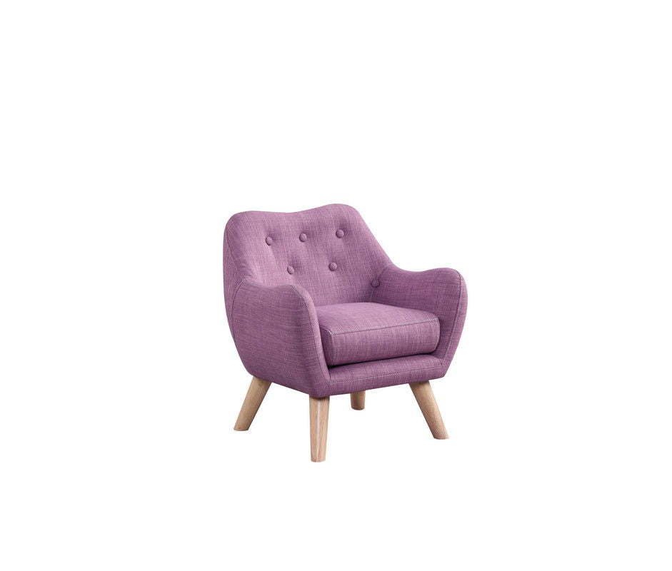 Fenix 19.5"W Pink Linen Kids Chair with Button Tufted Back and Wooden Legs