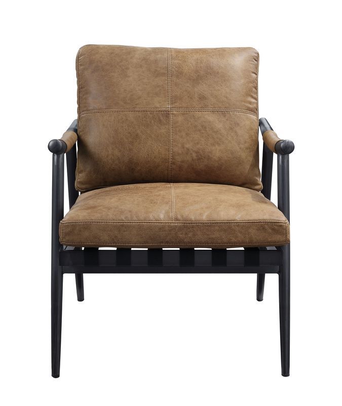 ACME Anzan - Accent Chair - Berham Chestnut Top Grain Leather & Matt Iron Finish | Meri Furniture