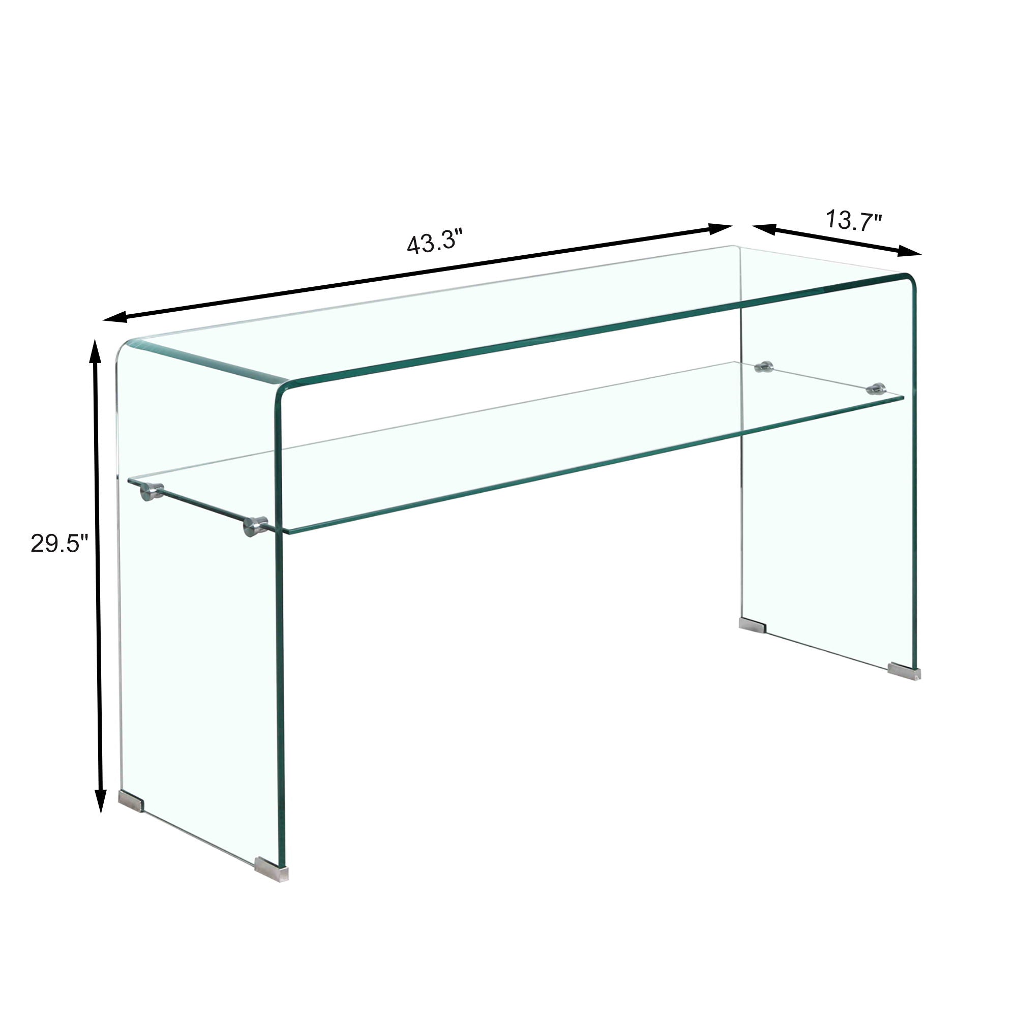 Modern Glass Console Table With Rounded Edges For Versatile Use Tempered Glass - Clear
