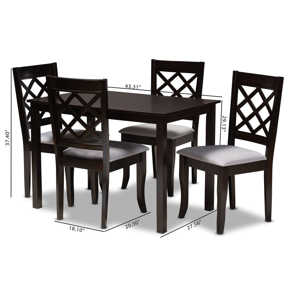 Verner Modern and Contemporary Grey Fabric Upholstered Espresso Brown Finished 5-Piece Wood Dining Set