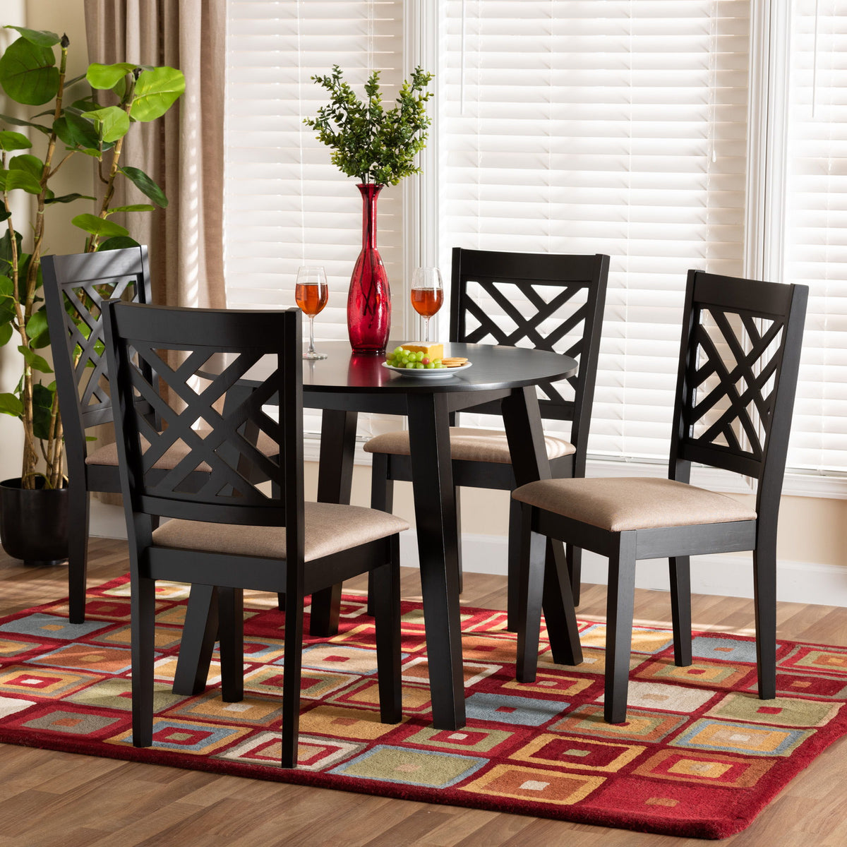 Ellie Modern Beige Fabric and Dark Brown Finished Wood 5-Piece Dining Set
