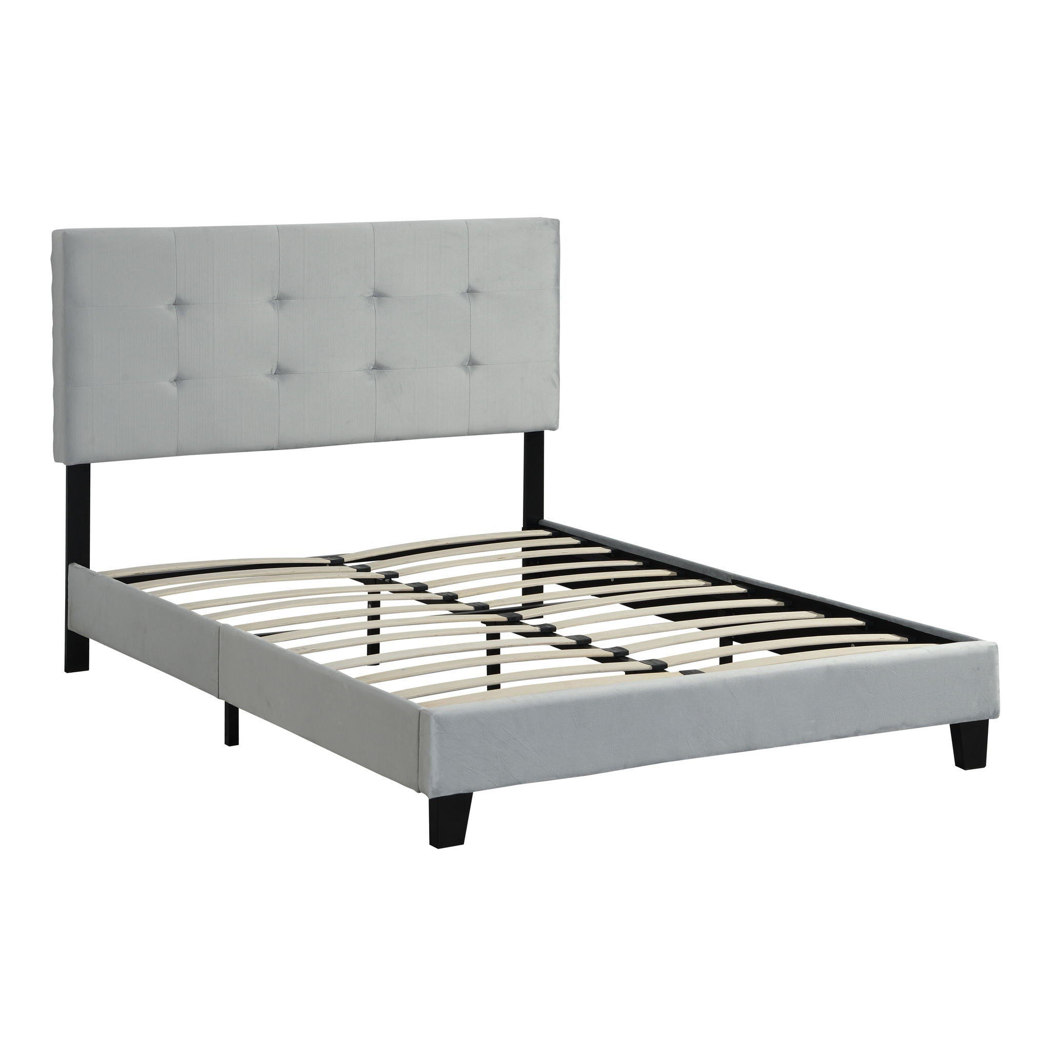Full Size Upholstered Platform Bed Frame With Tufted Headboard, Strong Wood Slat Support - Gray