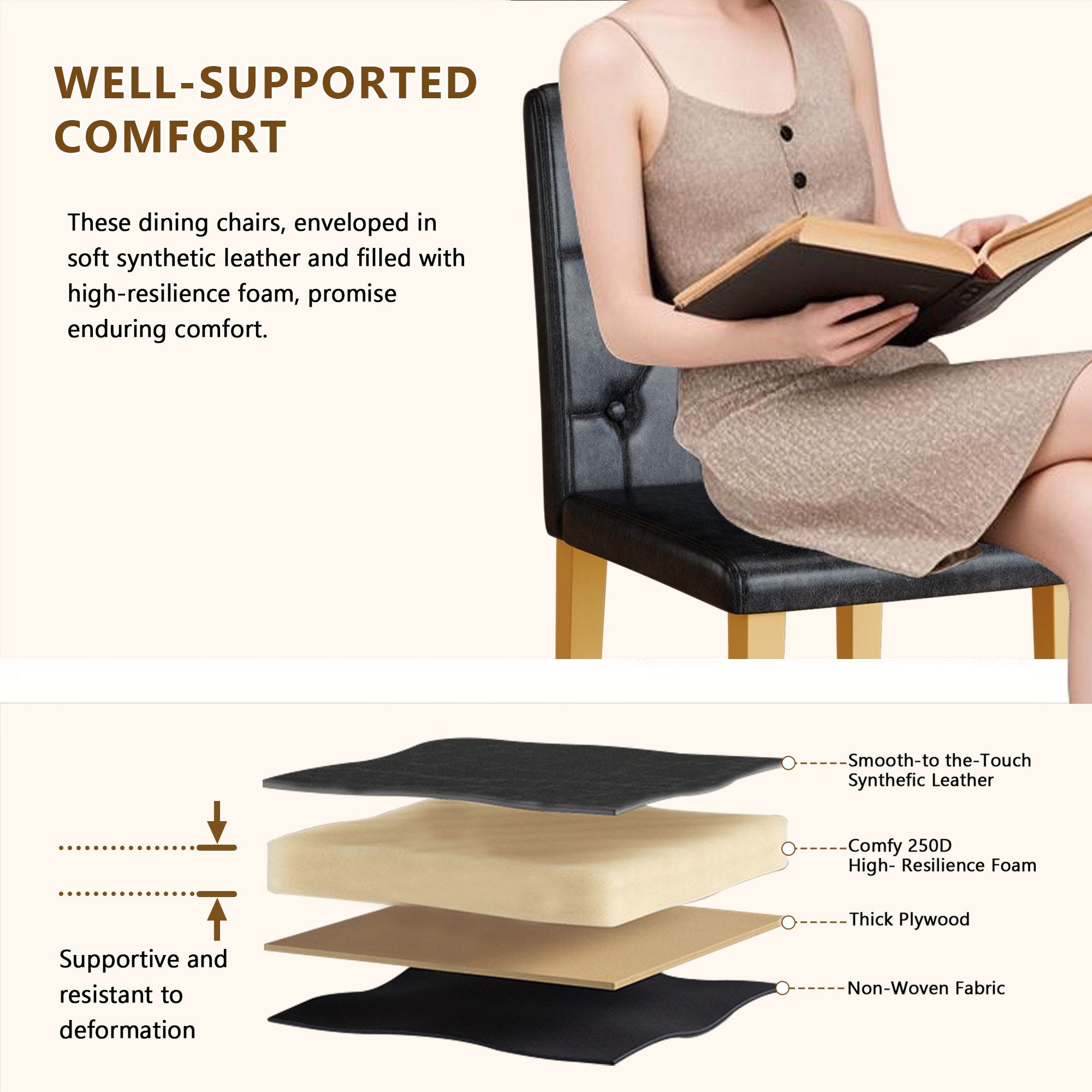 Dining Chairs With Ergonomic Buckle Backrest Comfort