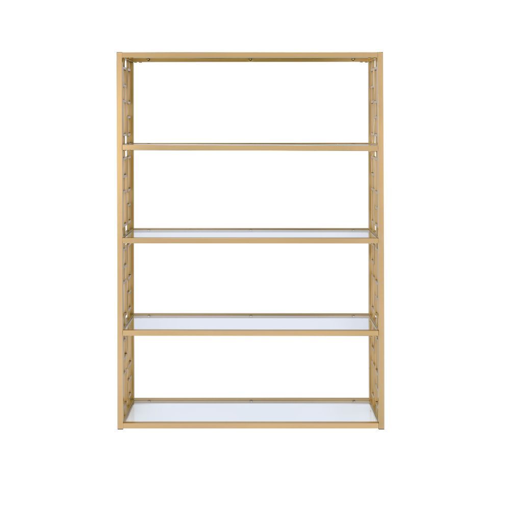 ACME Blanrio - Bookshelf - Gold & Clear Glass | Meri Furniture