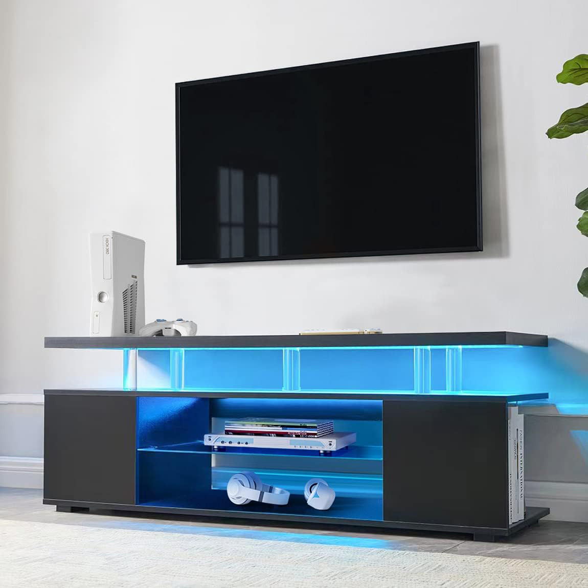 TV Stand LED Gaming Entertainment Center, Media Storage Console Table With Large Side Cabinet