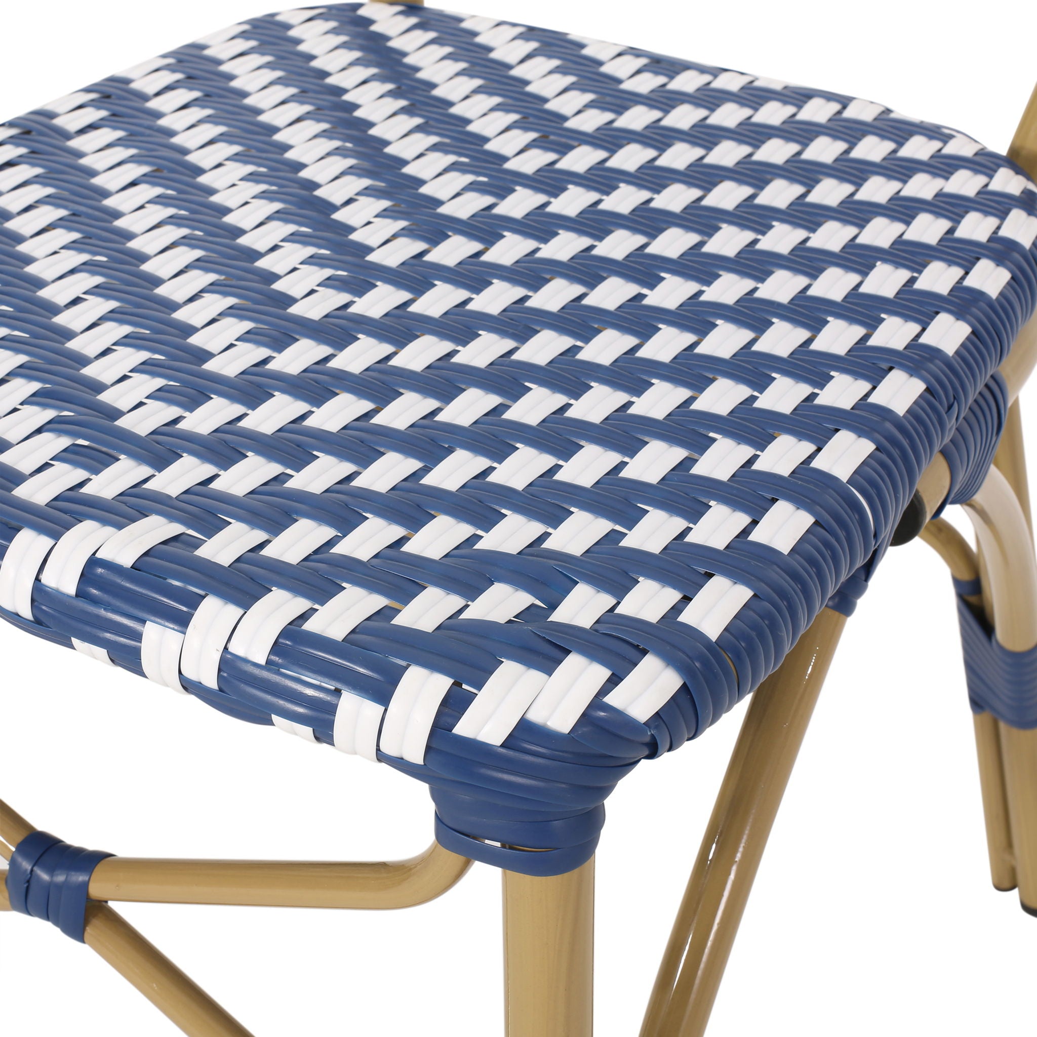 Outdoor Rattan And Aluminum French Armless Bistro Chairs Set - Navy Blue