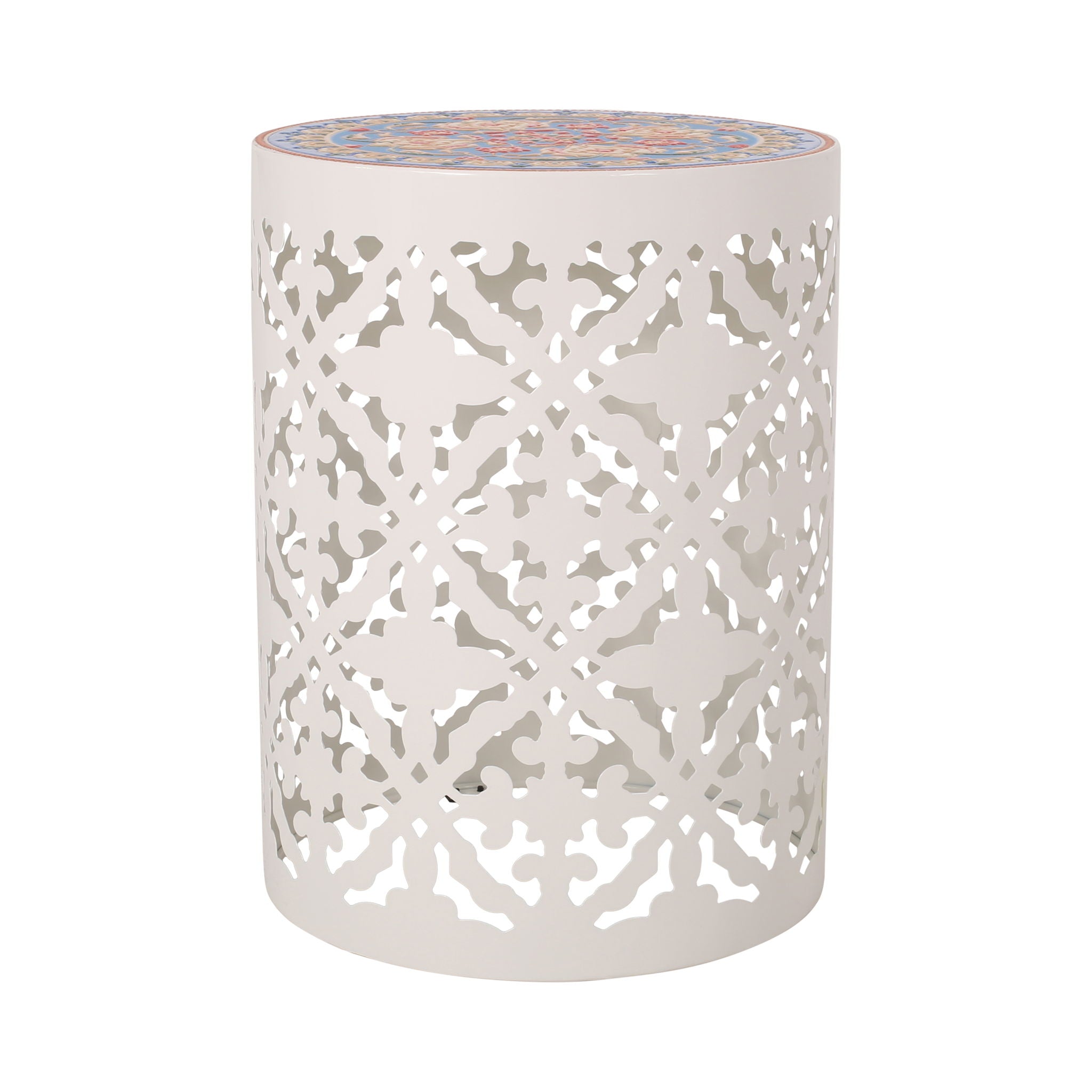 Airy - Outdoor Side Table With Lace Cut Design And Metal Frame