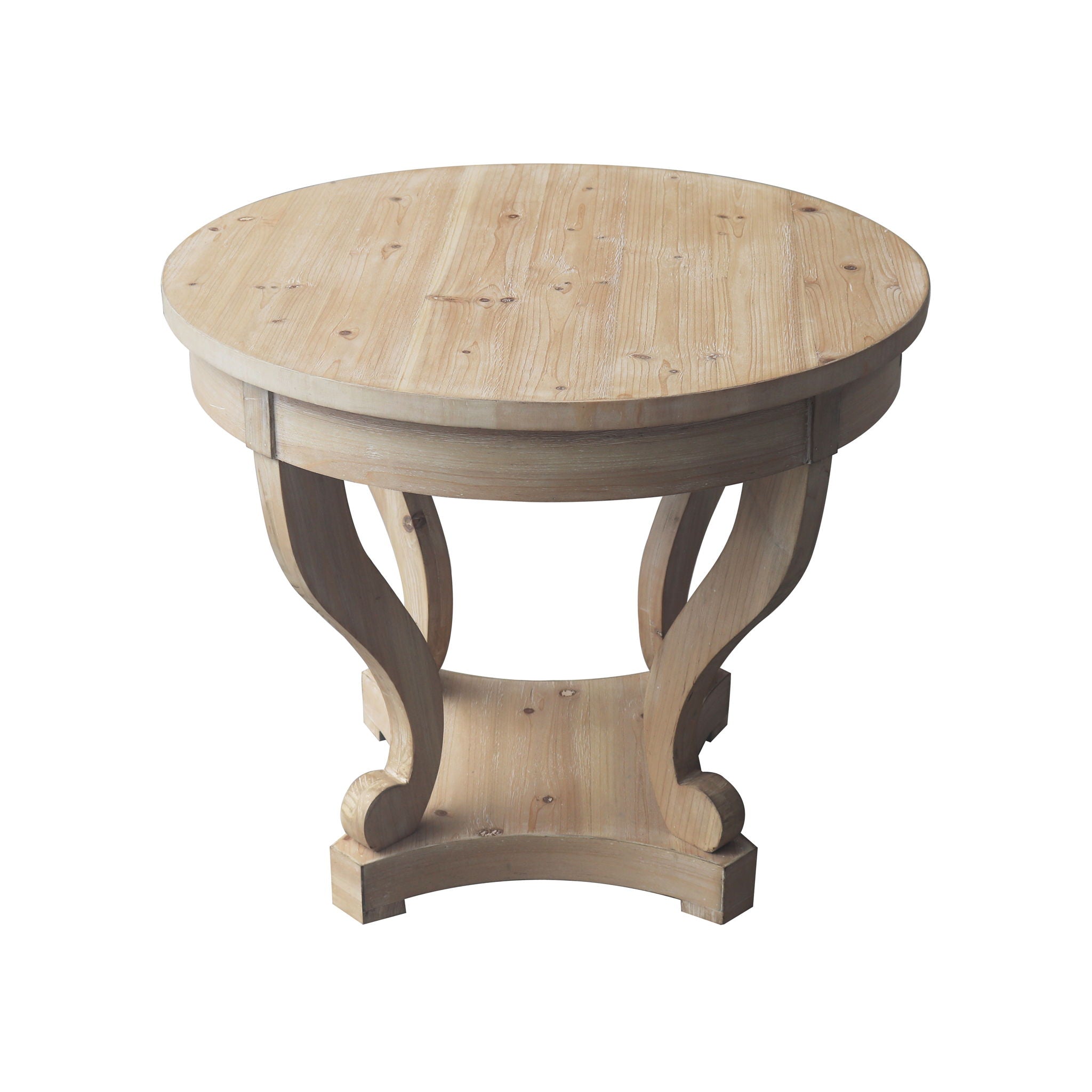 Curved Legs Farmhouse Style Small Size Round Dining Table End Table Side Table Coffee Table For Dinette, Kitchen, Dining Room Or Living Room - Natural Wood Grain Distressed