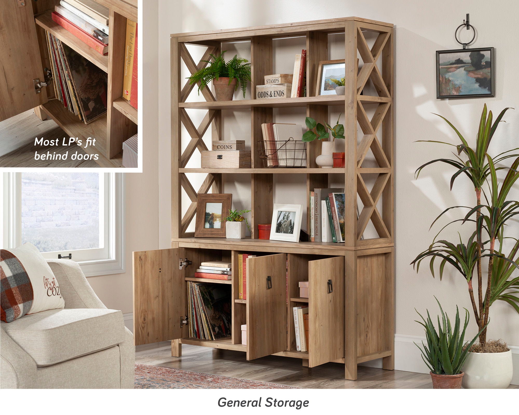 Wall Storage Bookcase in Khaki Pine