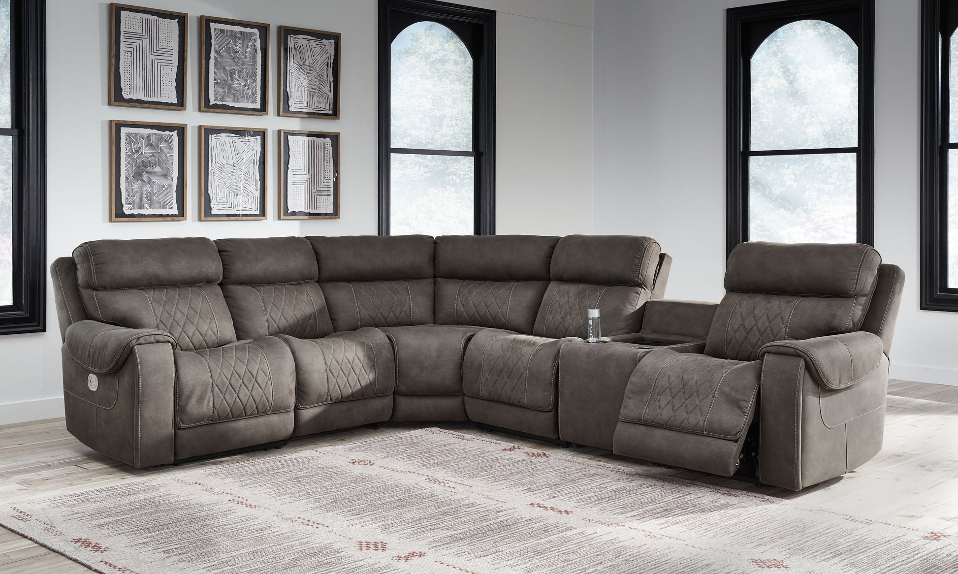 Signature Design by Ashley® Hoopster - Gunmetal - Zero Wall Power Recliner With Console 6 Pc Sectional | Meri Furniture
