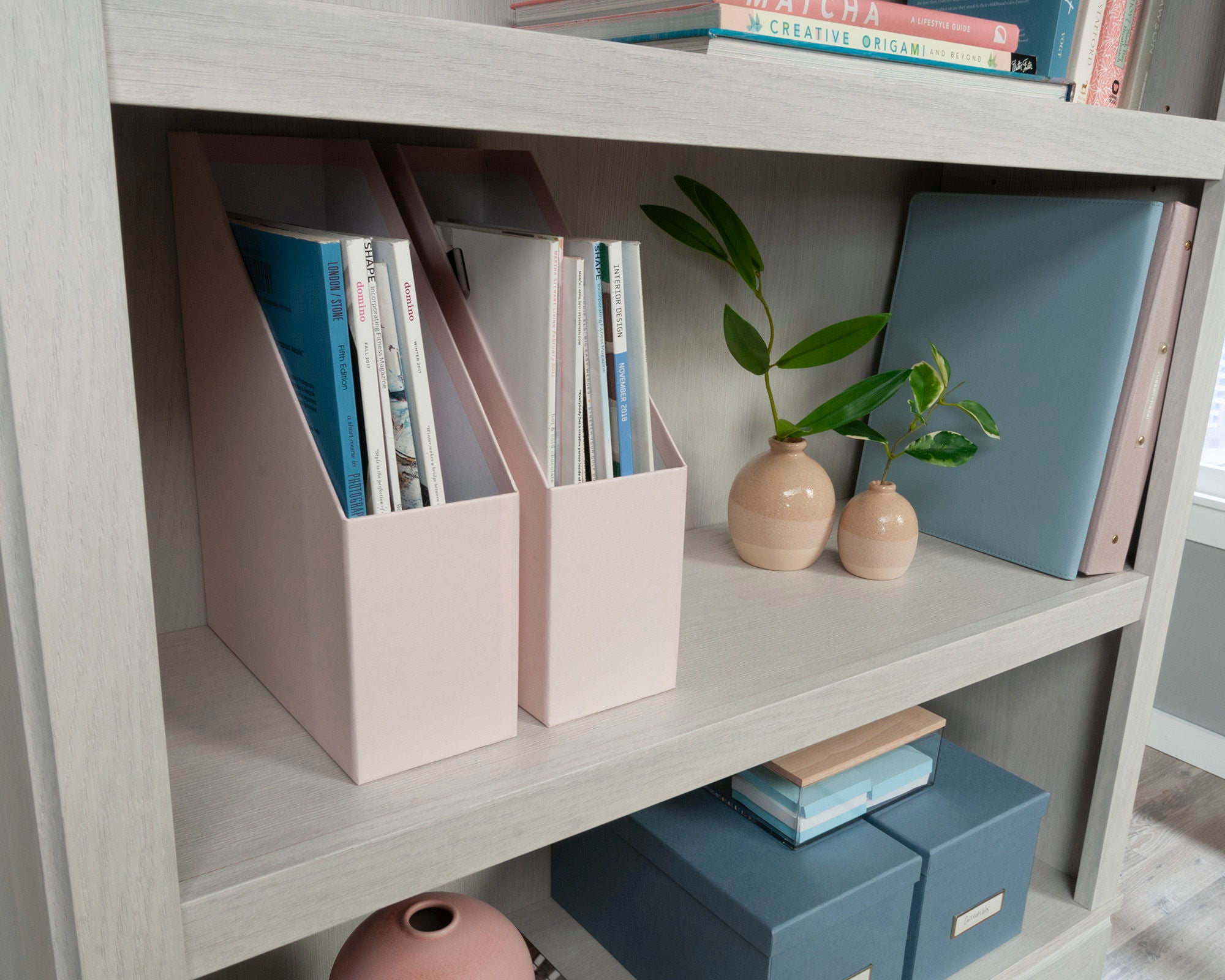 5-Shelf Bookcase with Doors in Glacier Oak