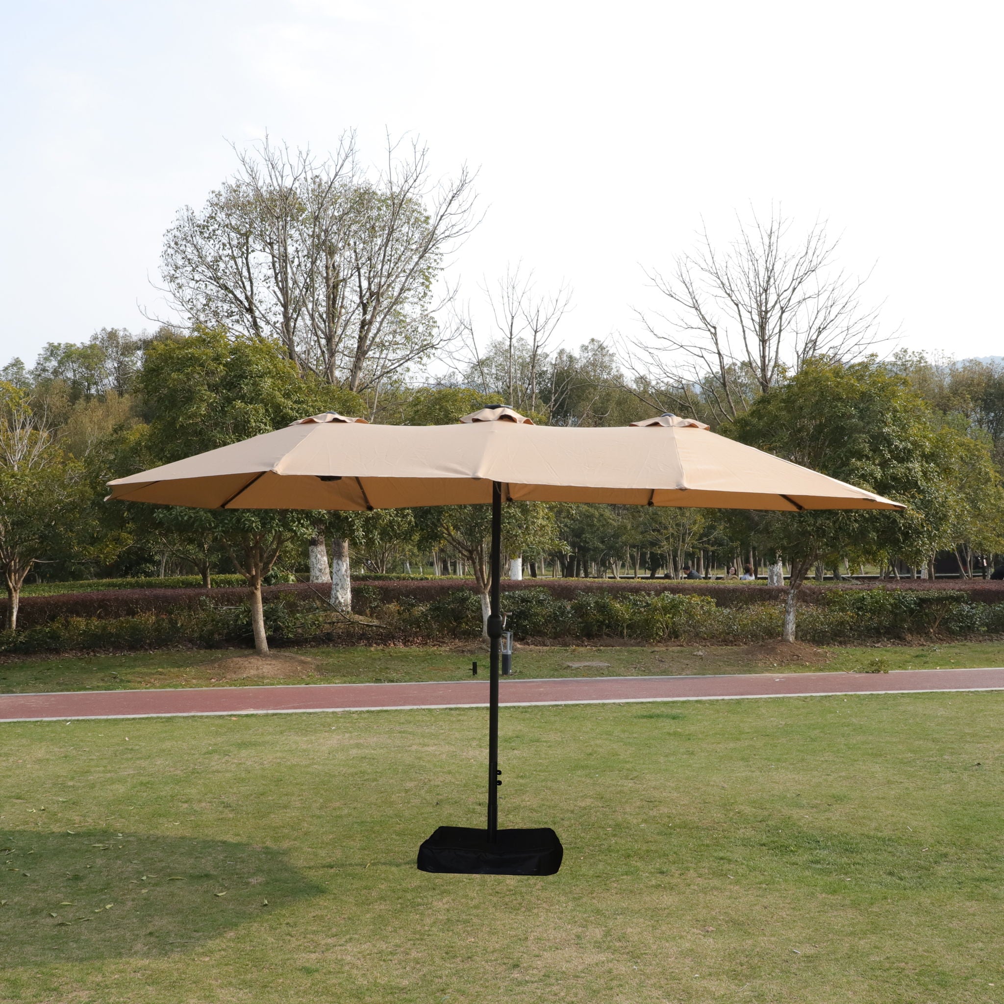 Double- Sided Outdoor Market Umbrella With Lights And Base