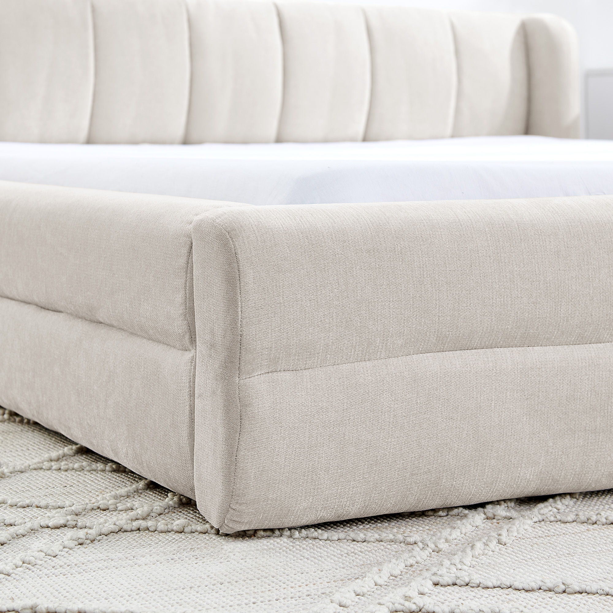 Modern Upholstered Bed Frame With Thick Chenille Fabric And Headboard