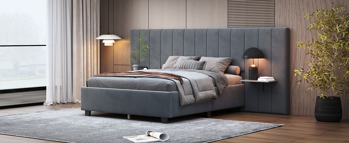 Upholstered Platform Bed With Big Headboard