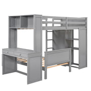 Loft Bed With A Stand Alone Bed, Shelves, Desk, And Wardrobe
